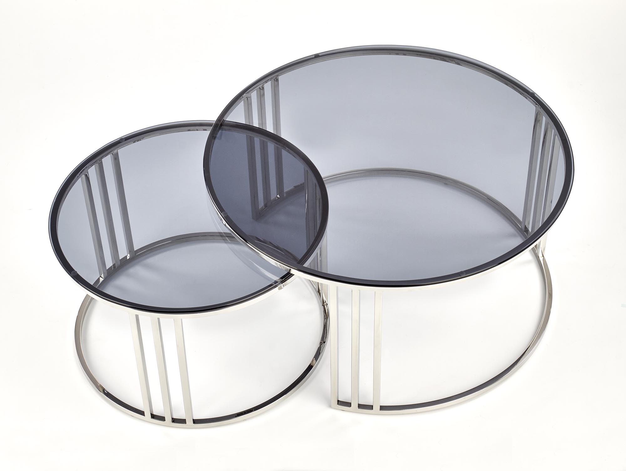 MERCURY zostava dvoch konferenčných stolíkov, konštrukcia - strieborná, sklo - dymové