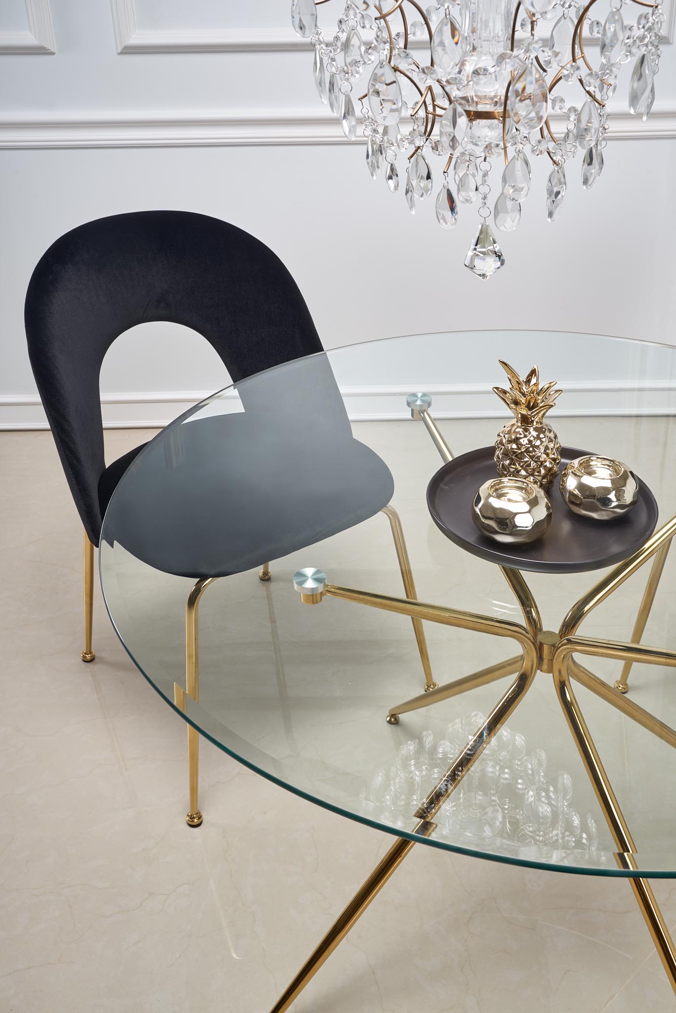 RONDO stôl, doska - bezfarebná, nohy - zlaté