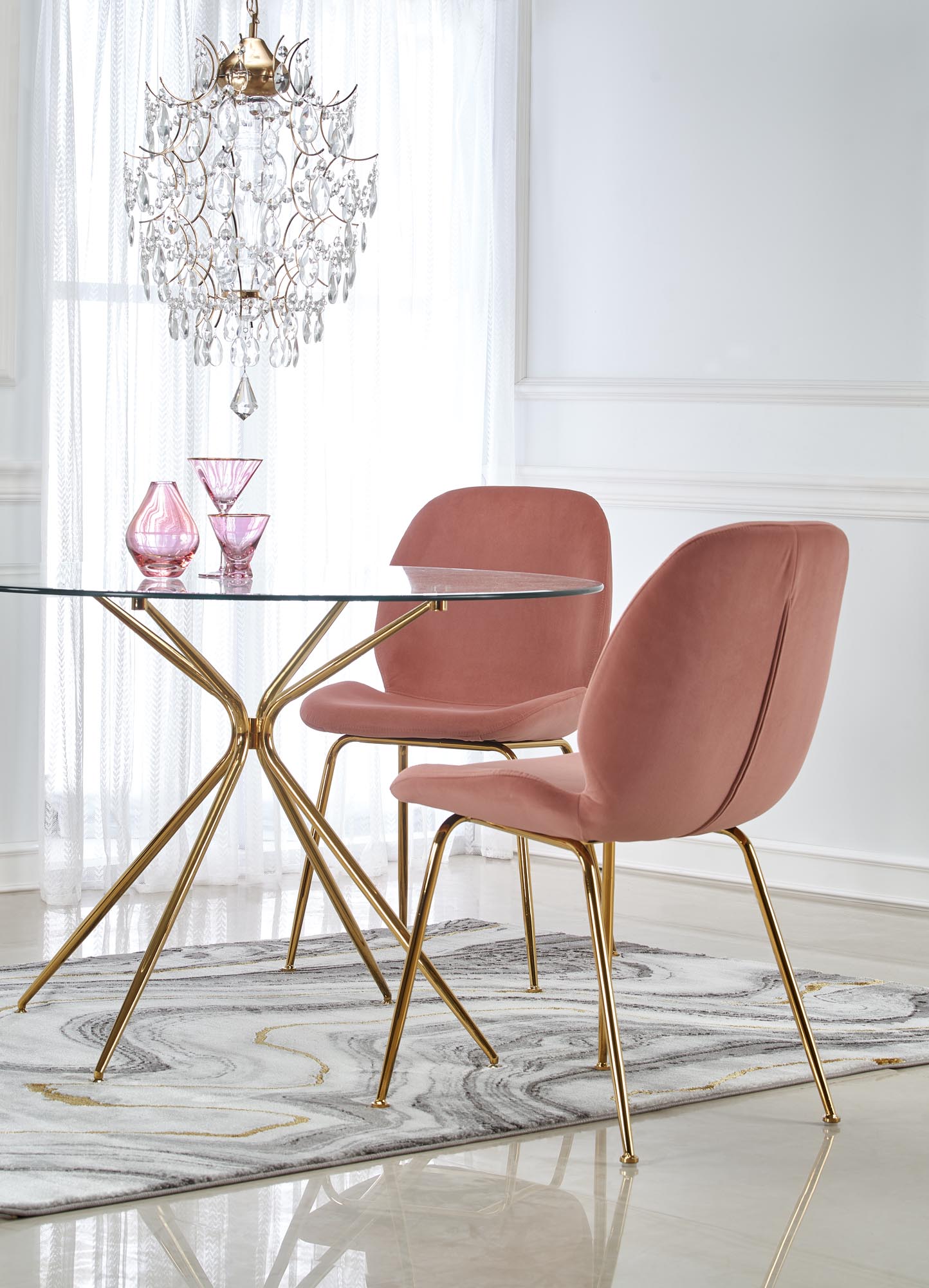 RONDO stôl, doska - bezfarebná, nohy - zlaté