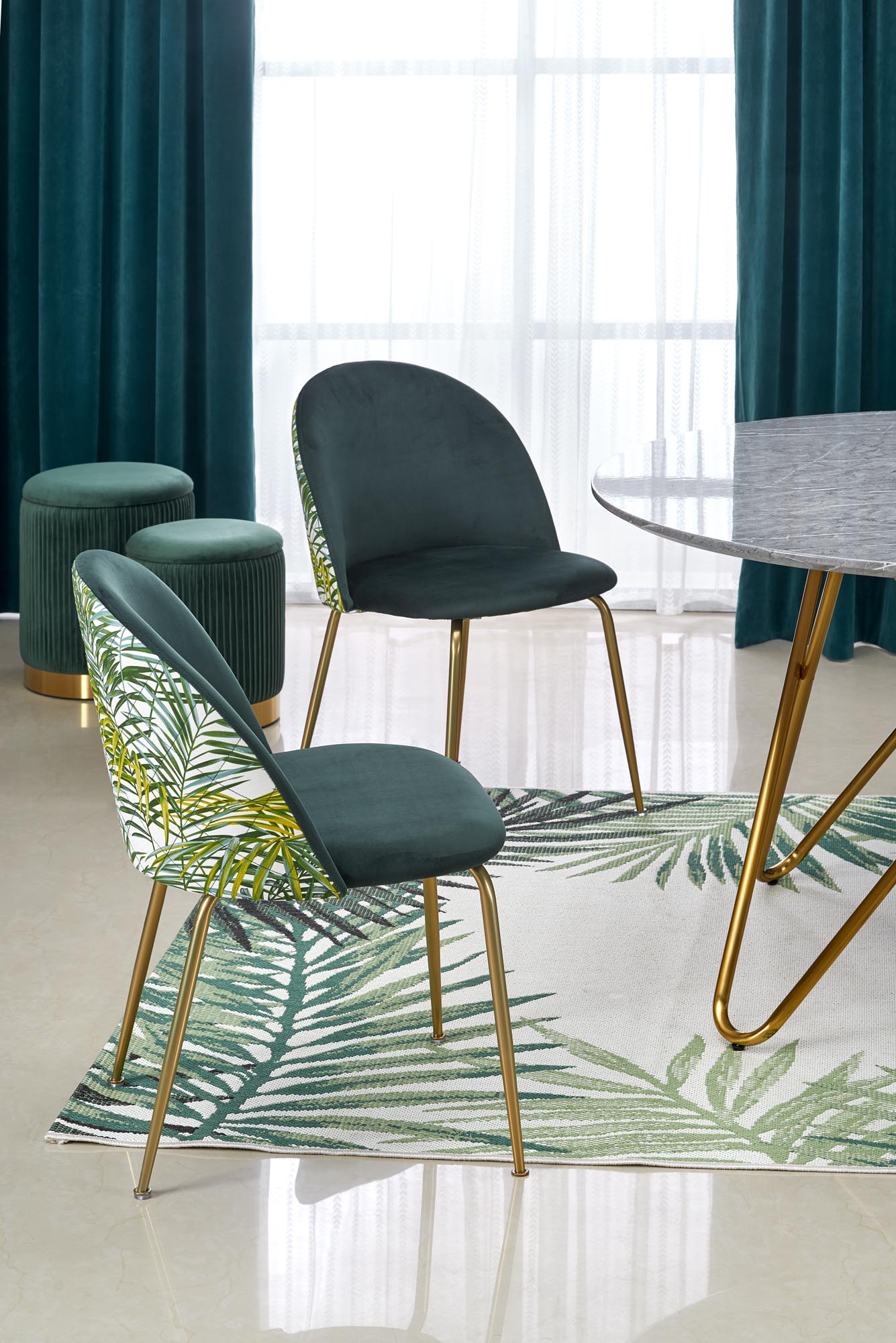 BONELLO stôl, doska - šedá mramor, nohy - zlatá