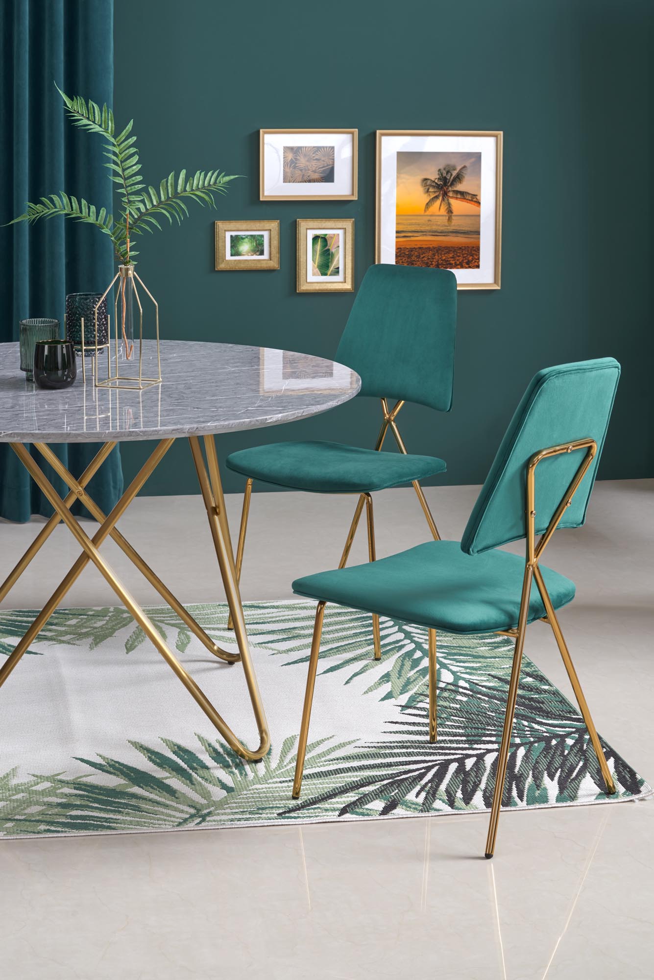 BONELLO stôl, doska - šedá mramor, nohy - zlatá