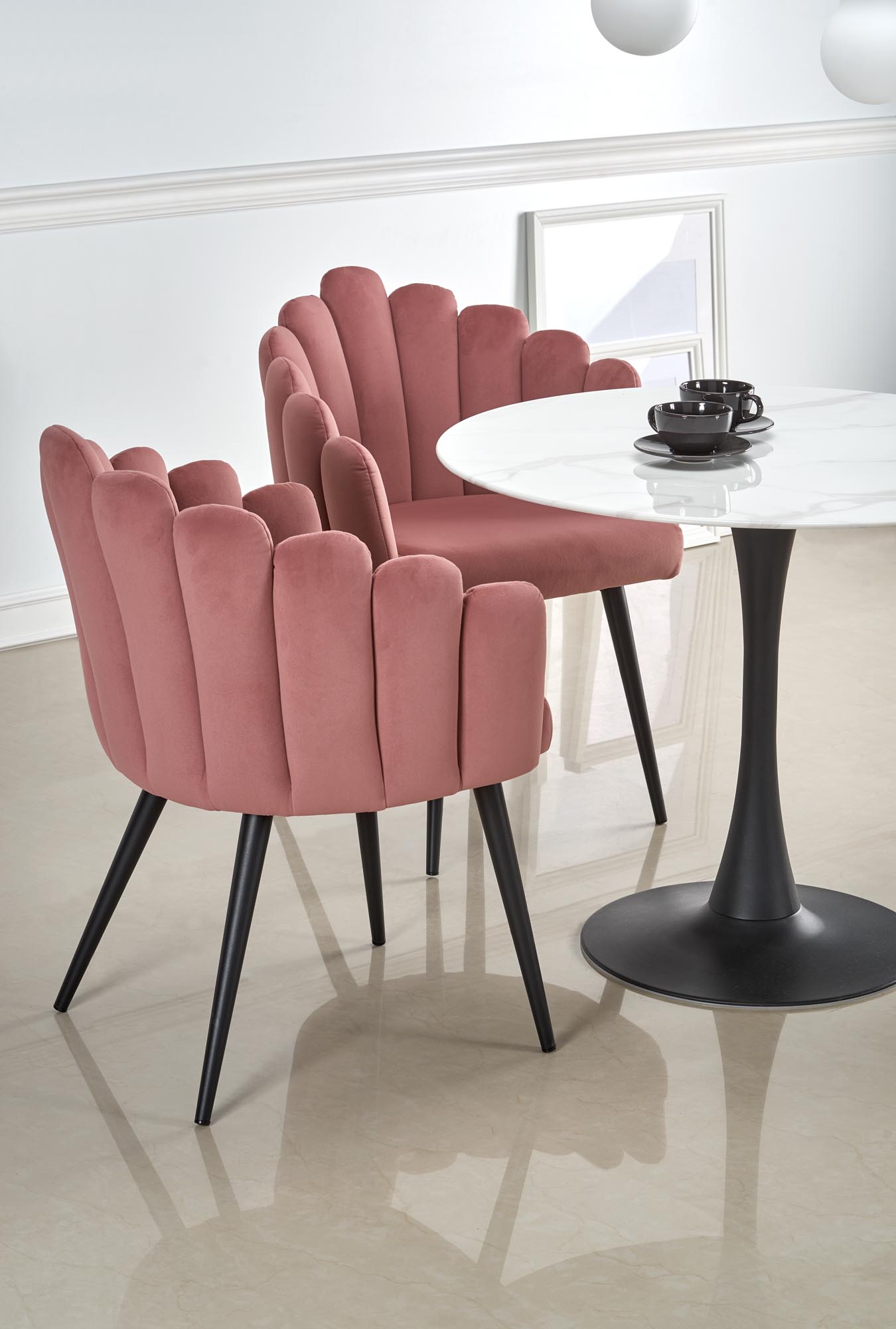 AMBROSIO okrúhly stôl, doska - mramor, noha - čierna