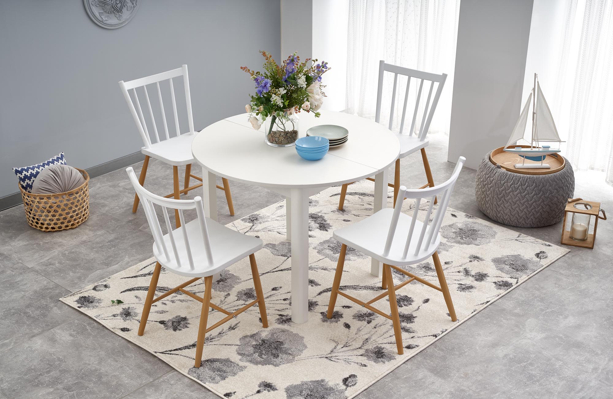 RINGO stôl biely (102-142x102x76 cm) - NA SKLADE!