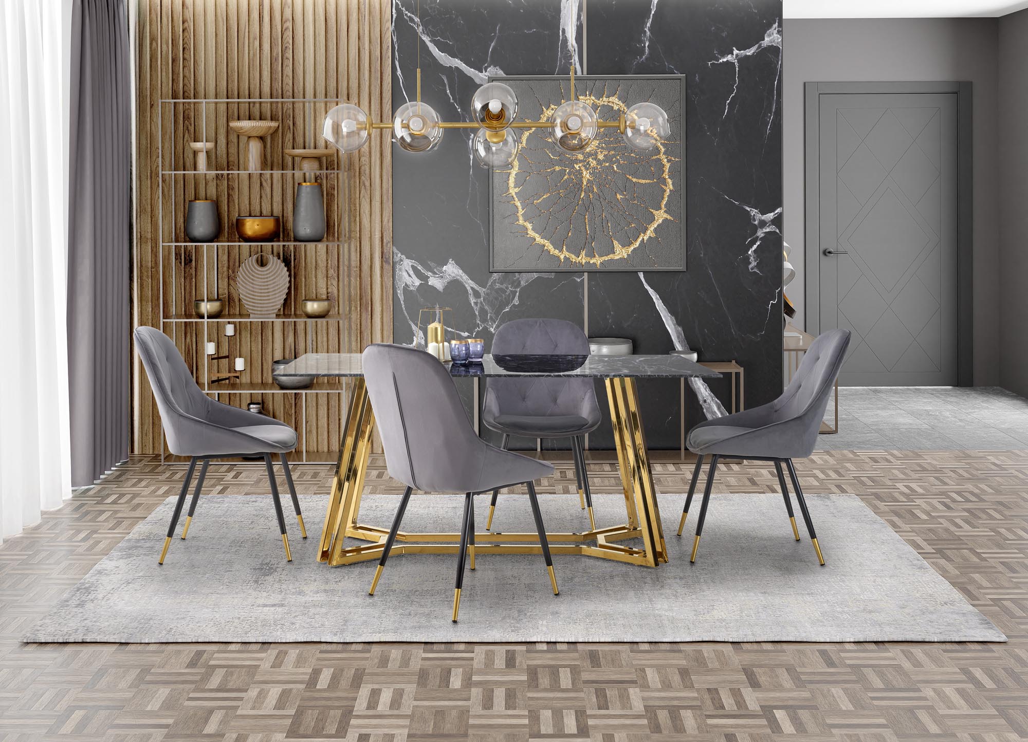 KONAMI stôl, doska - čierny mramor, nohy - zlaté