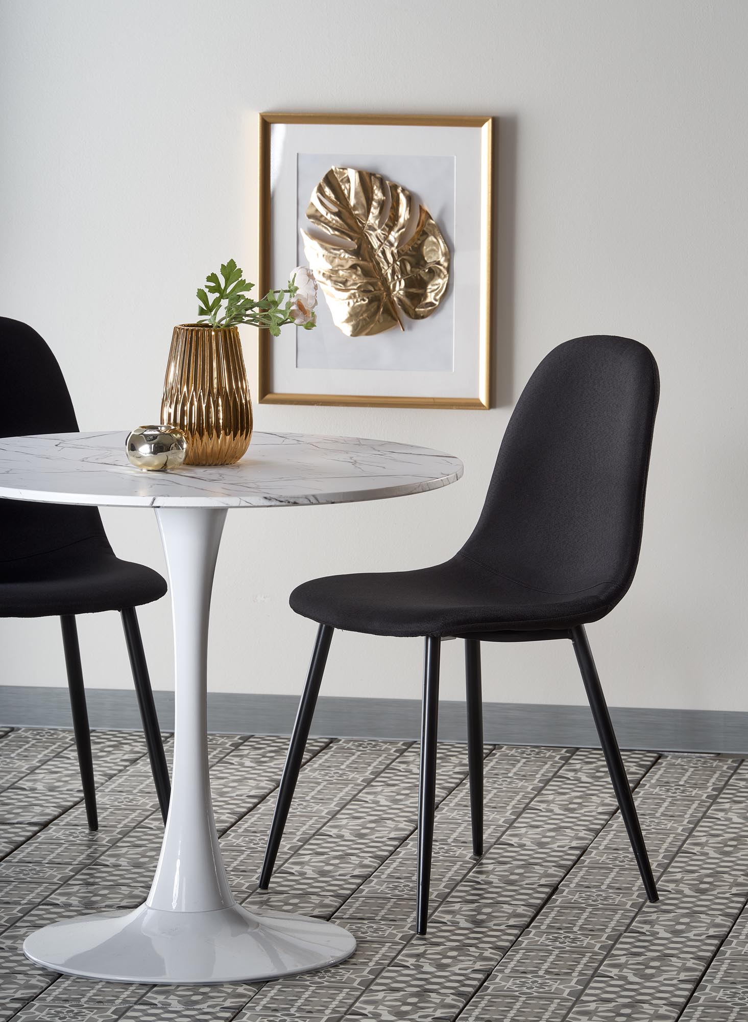 DENVER stôl, doska - biely mramor, nohy - biele