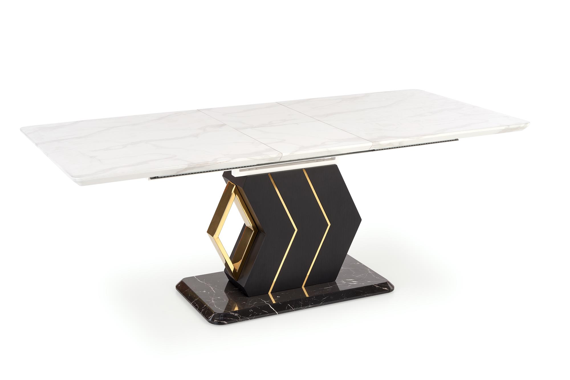 VINCENZO stôl s rozkladom doska: biely mramor, noha čierna/zlatá