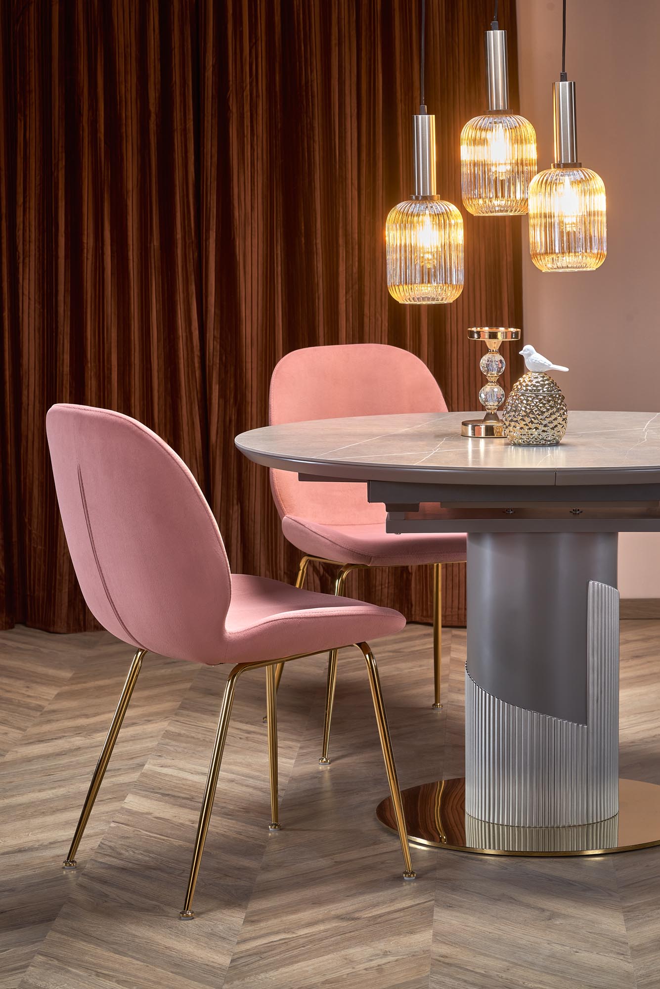 MUSCAT stôl s rozkladom doska - šedý mramor, noha - svetlo šedá / zlatá