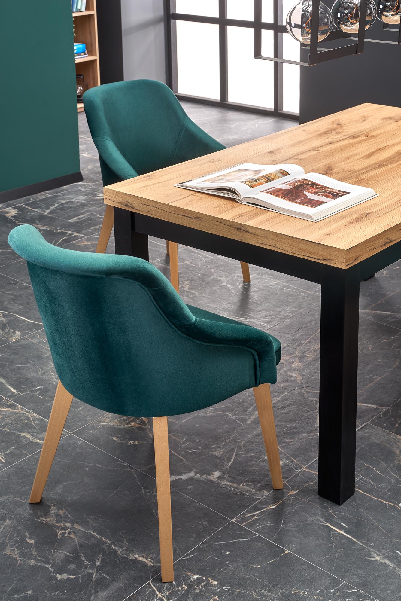 TIAGO stôl s rozkladom 140-220/80 doska: dub craft, nohy: čierne