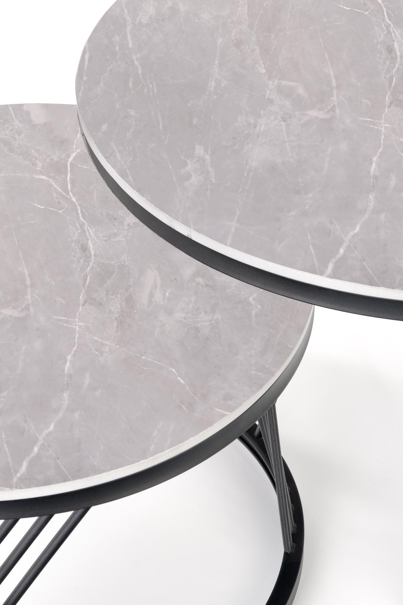 FLAMINGO zostava 2 konf. stolíkov, šedý mramor/ čierna