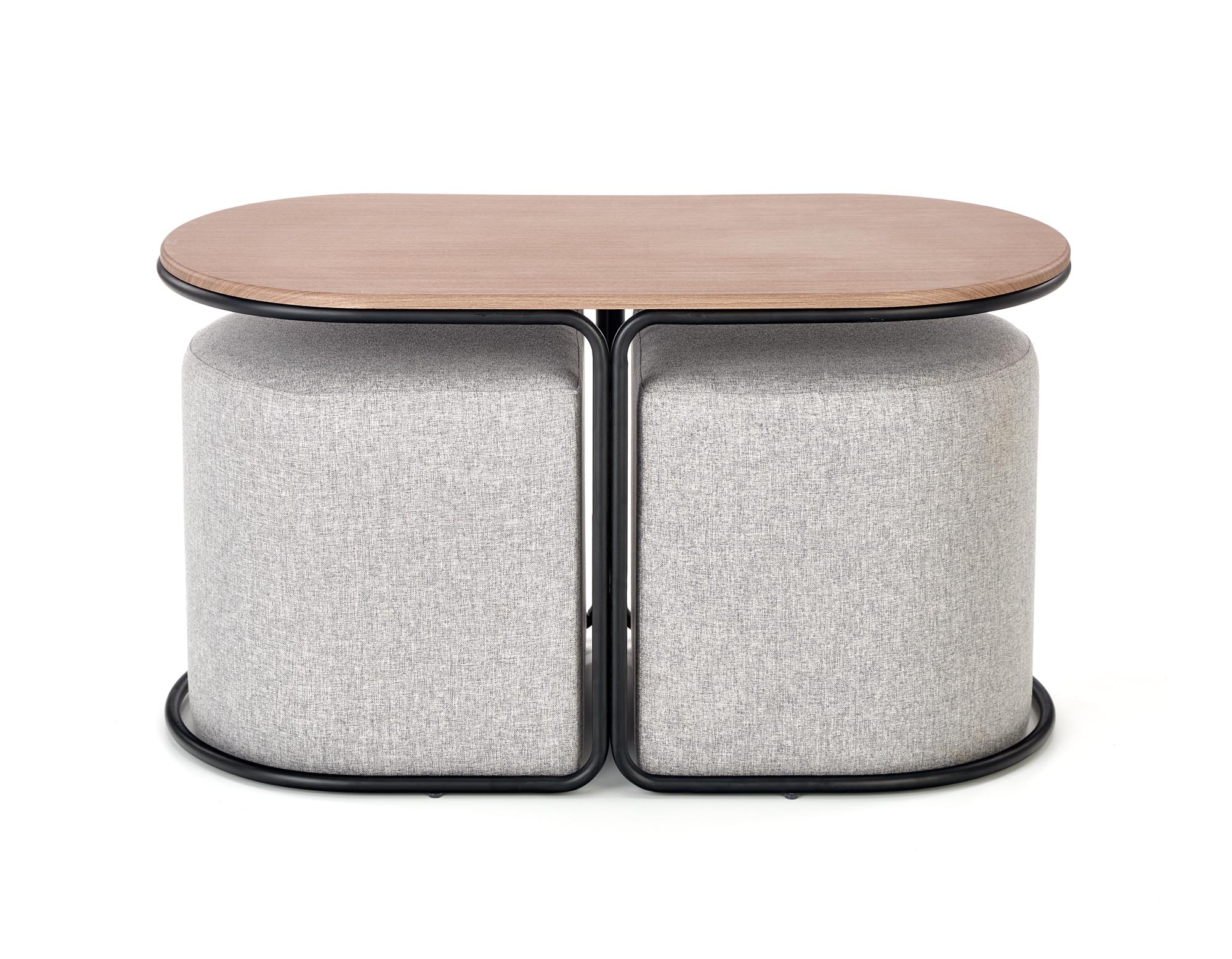 PAMPA, konferenčný stolík s taburetmi, doska: orech, nohy: čierne, taburet: šedý