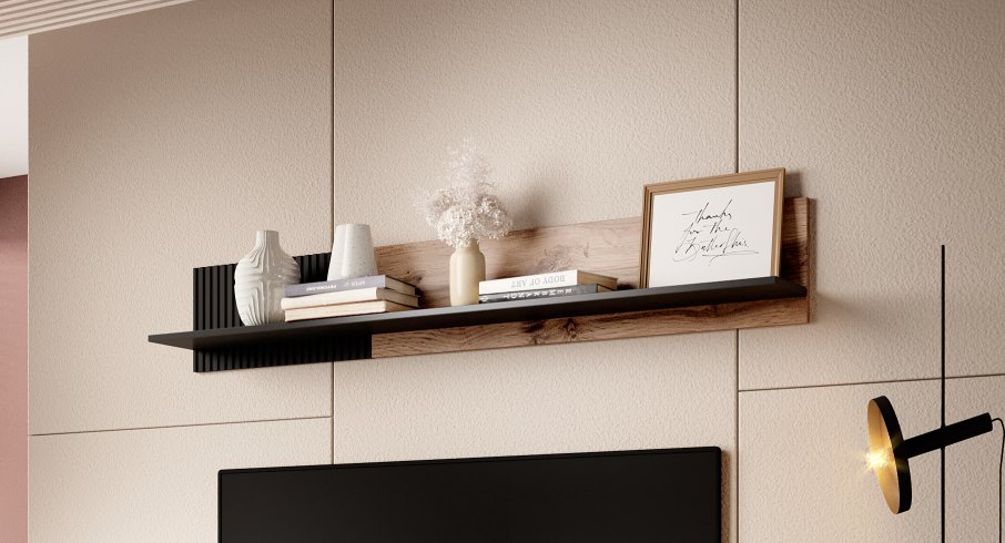 RANDOM P-1 závesná polica dub wotan/čierna