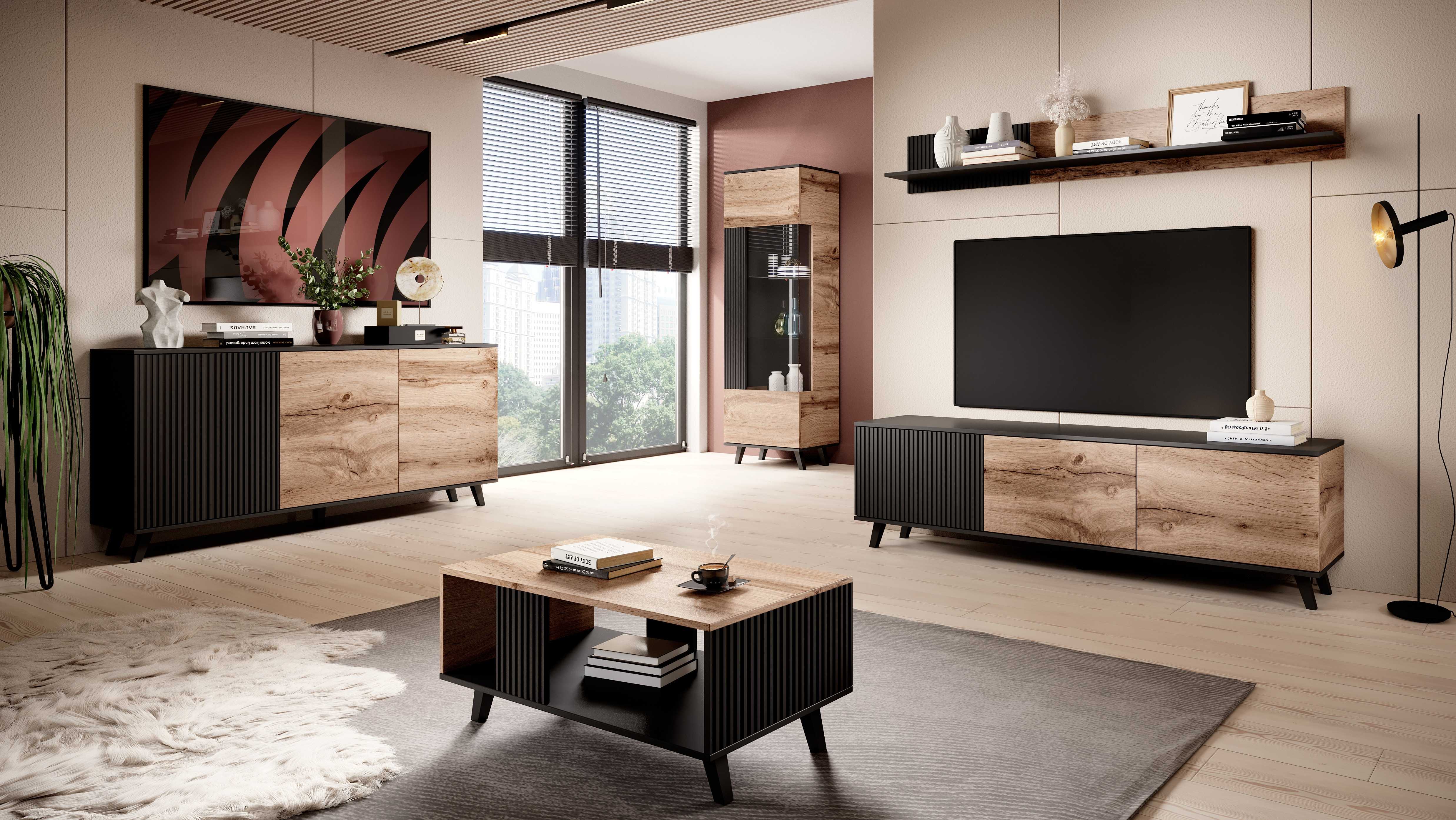 RANDOM P-2 závesná polica dub wotan/čierna