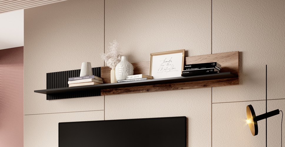 RANDOM P-2 závesná polica dub wotan/čierna