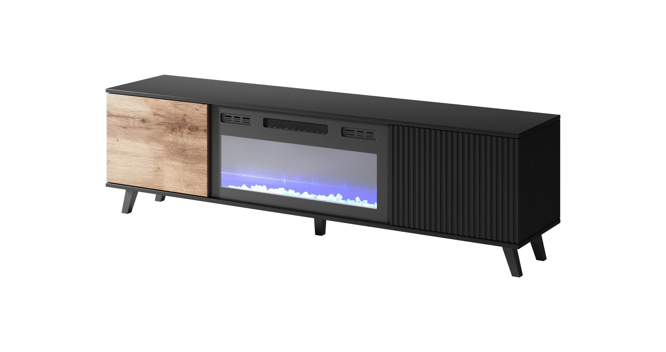 RANDOM RTV-K stolík RTV 180 cm s krbom dub wotan/čierny