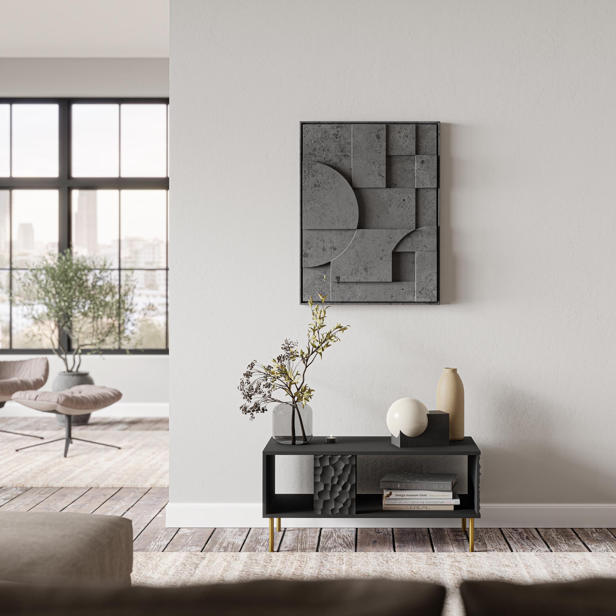 BULLET LAW-1 konferenčný stolík čierny, nohy: zlaté