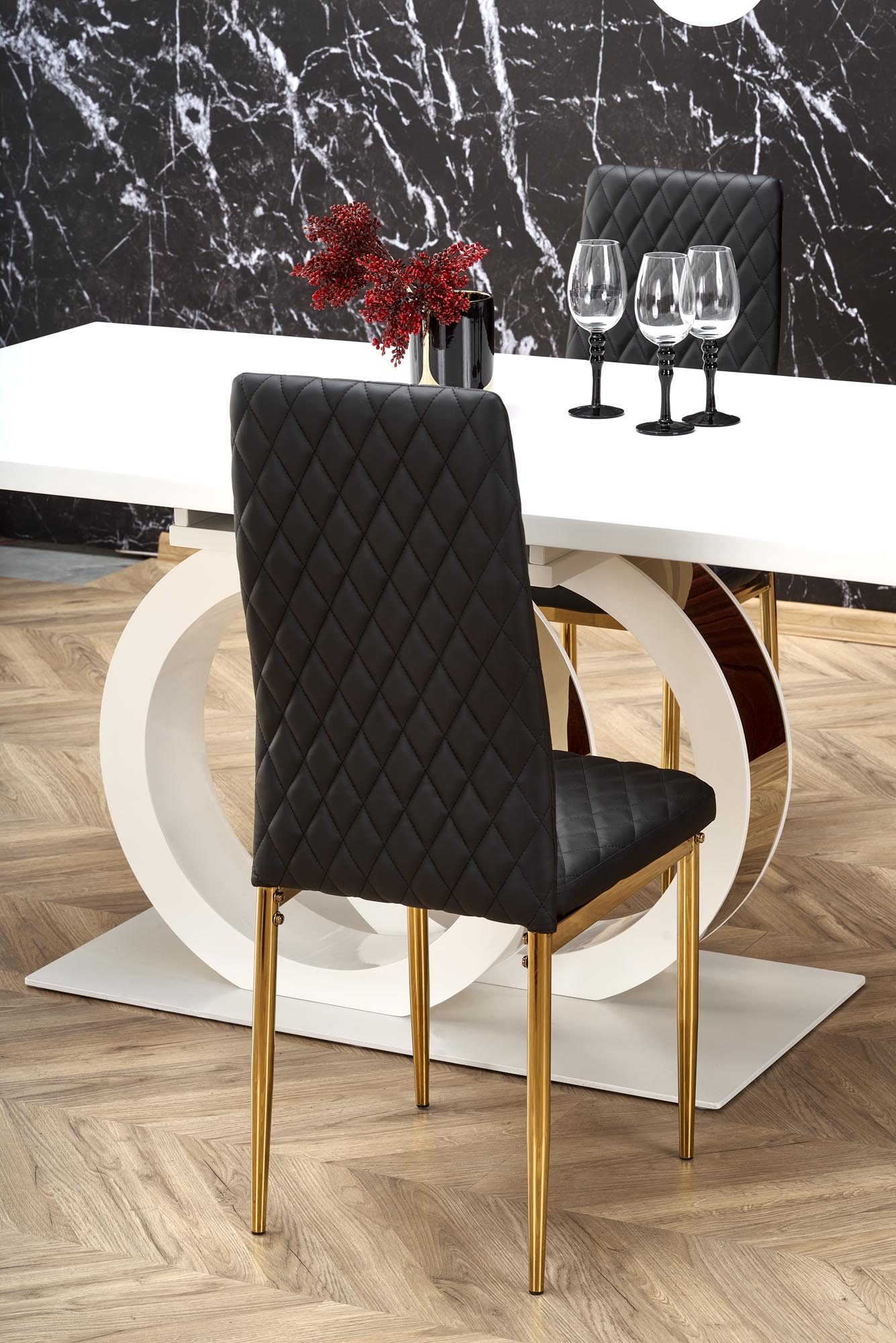 GALARDO rozkladací stôl, biely/zlatý