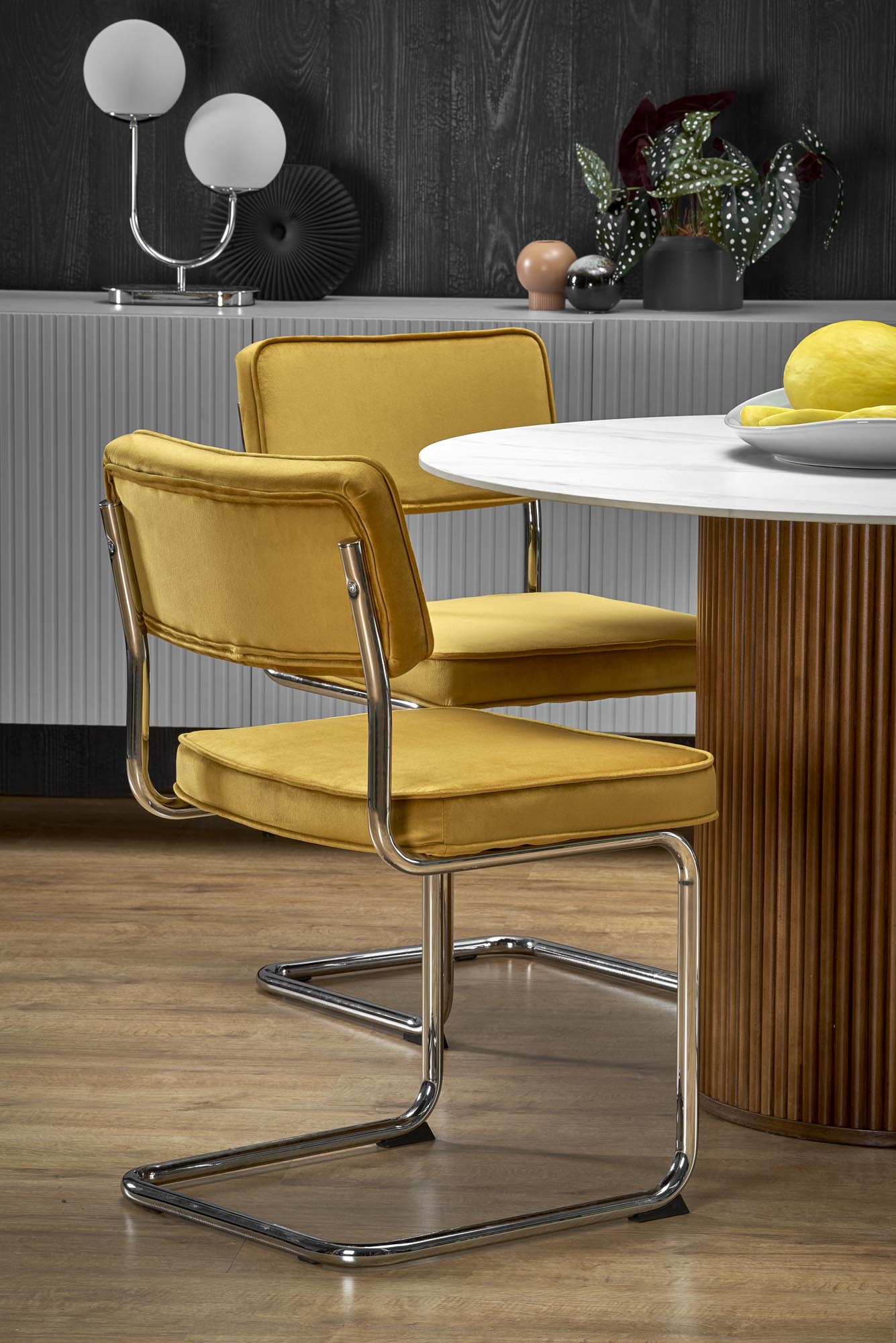 BRUNO stôl okrúhly, biely mramor/orech 