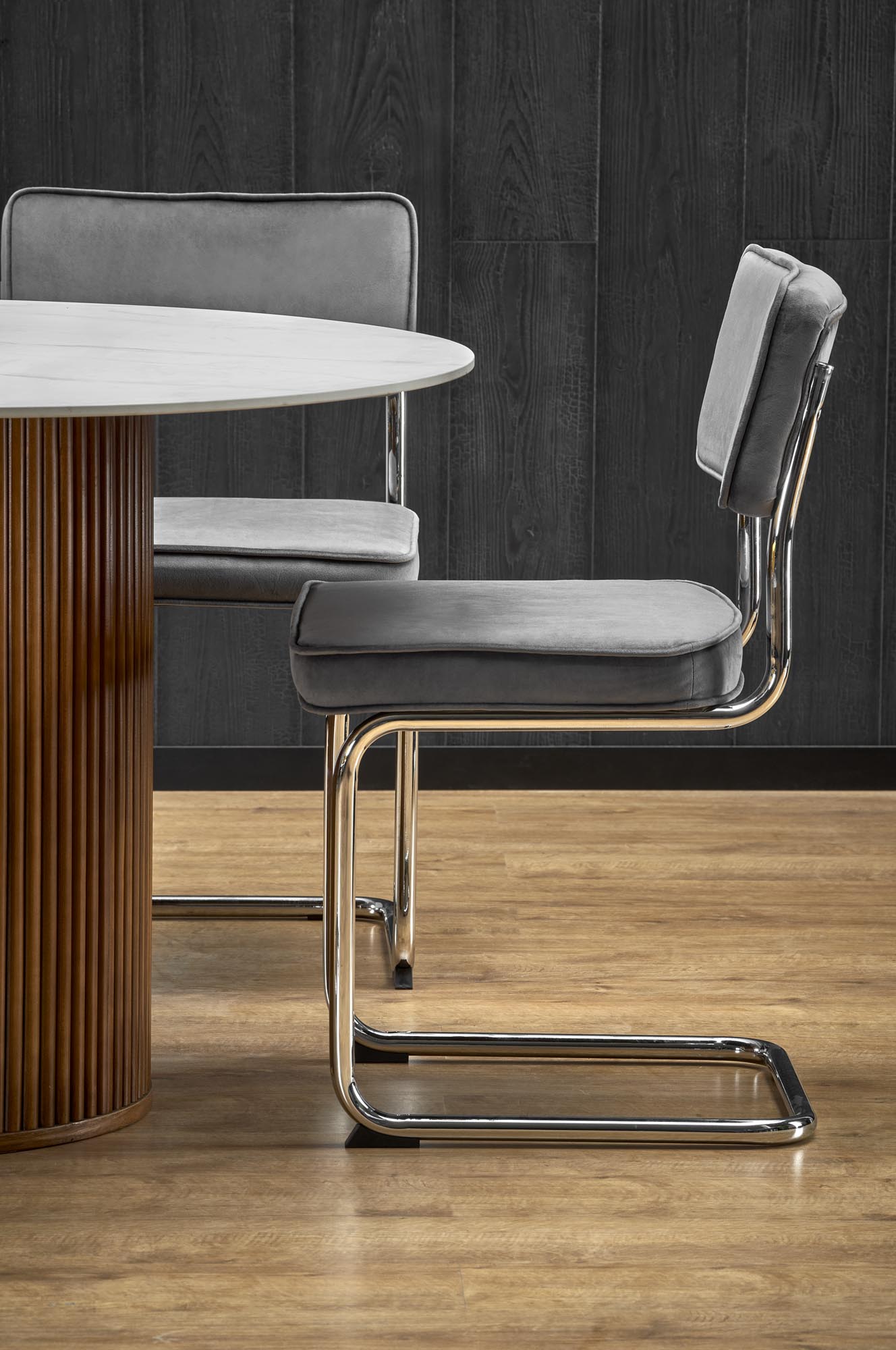 BRUNO stôl okrúhly, biely mramor/orech 