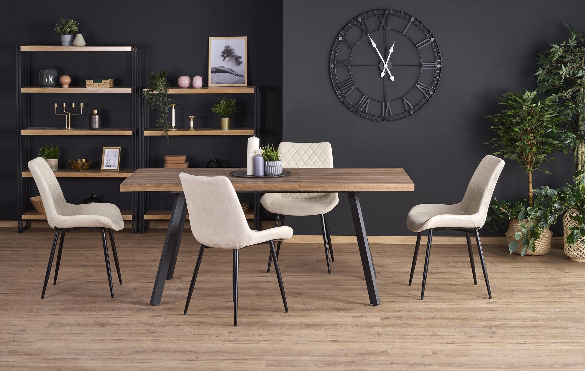 BERLIN rozkladací stôl 160/220 cm, doska - orech, konštrukcia - čierna - NA SKLADE!