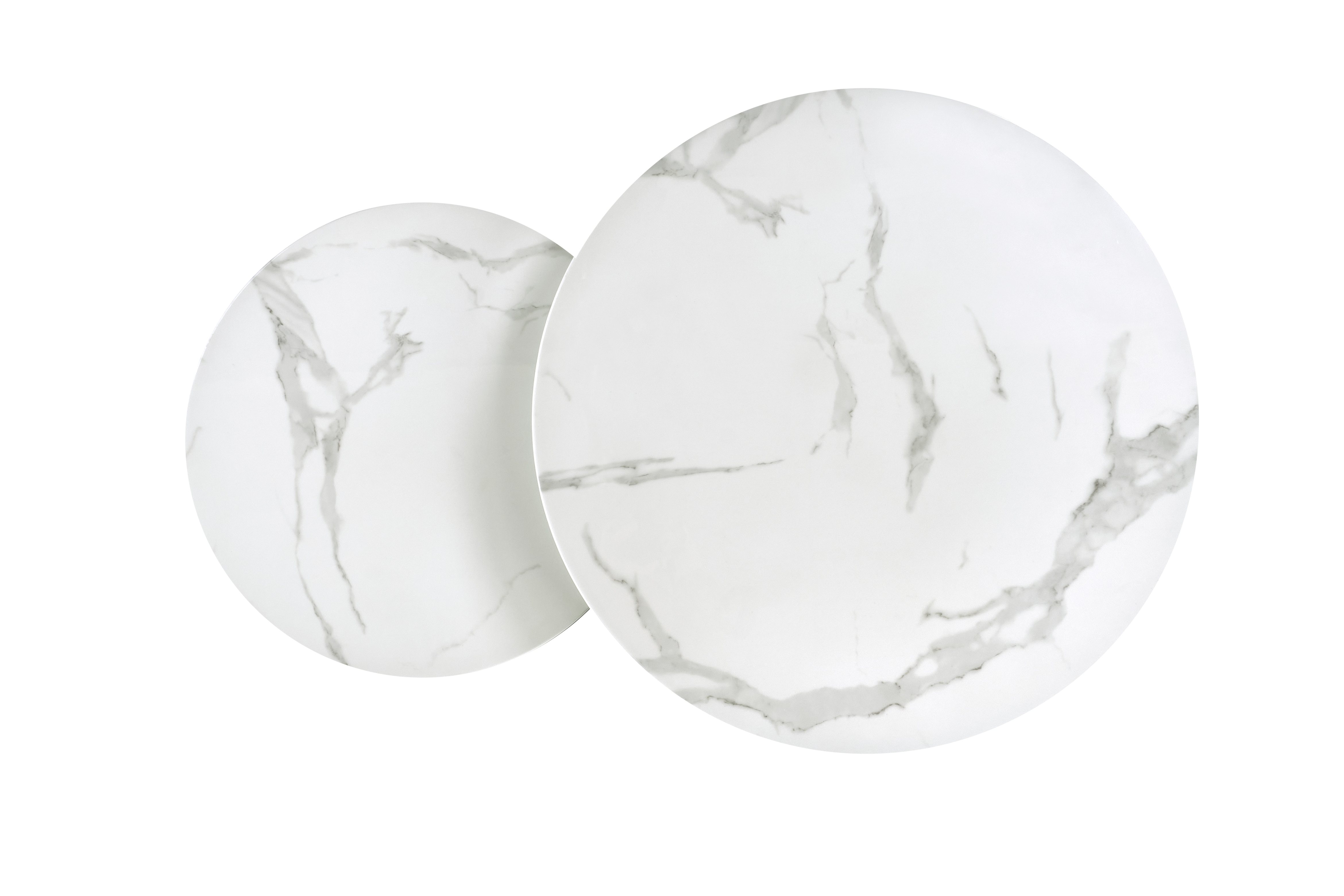 MERCURY 2 zostava dvoch konferenčných stolíkov, konštrukcia - strieborna, sklo - biely mramor