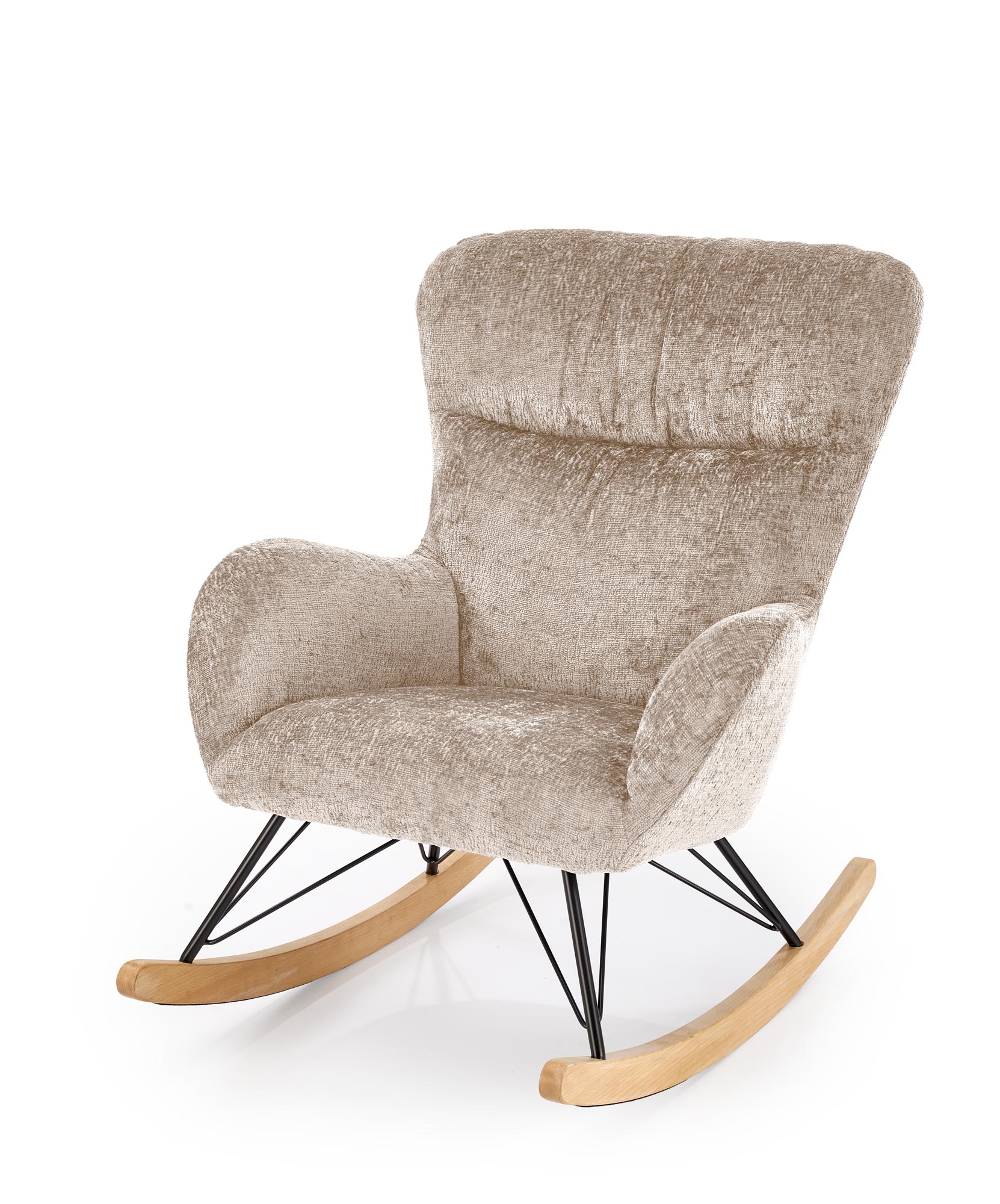 CASTRO kreslo hojdacie, látka/oceľ/drevo, béžová