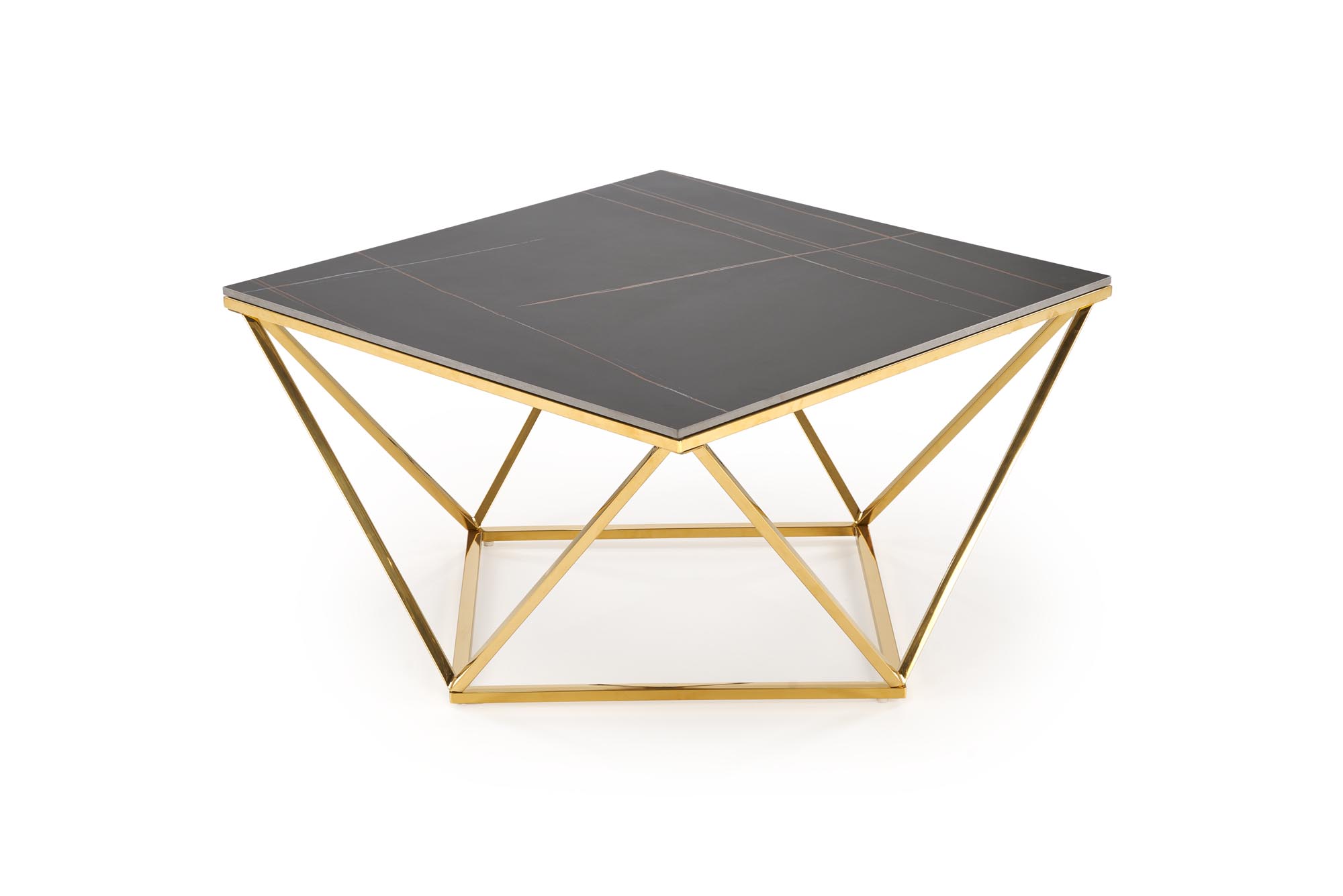 FELICIA konferenčný stolík 80/80/46cm, oceľ/mramor, čierna/zlatá