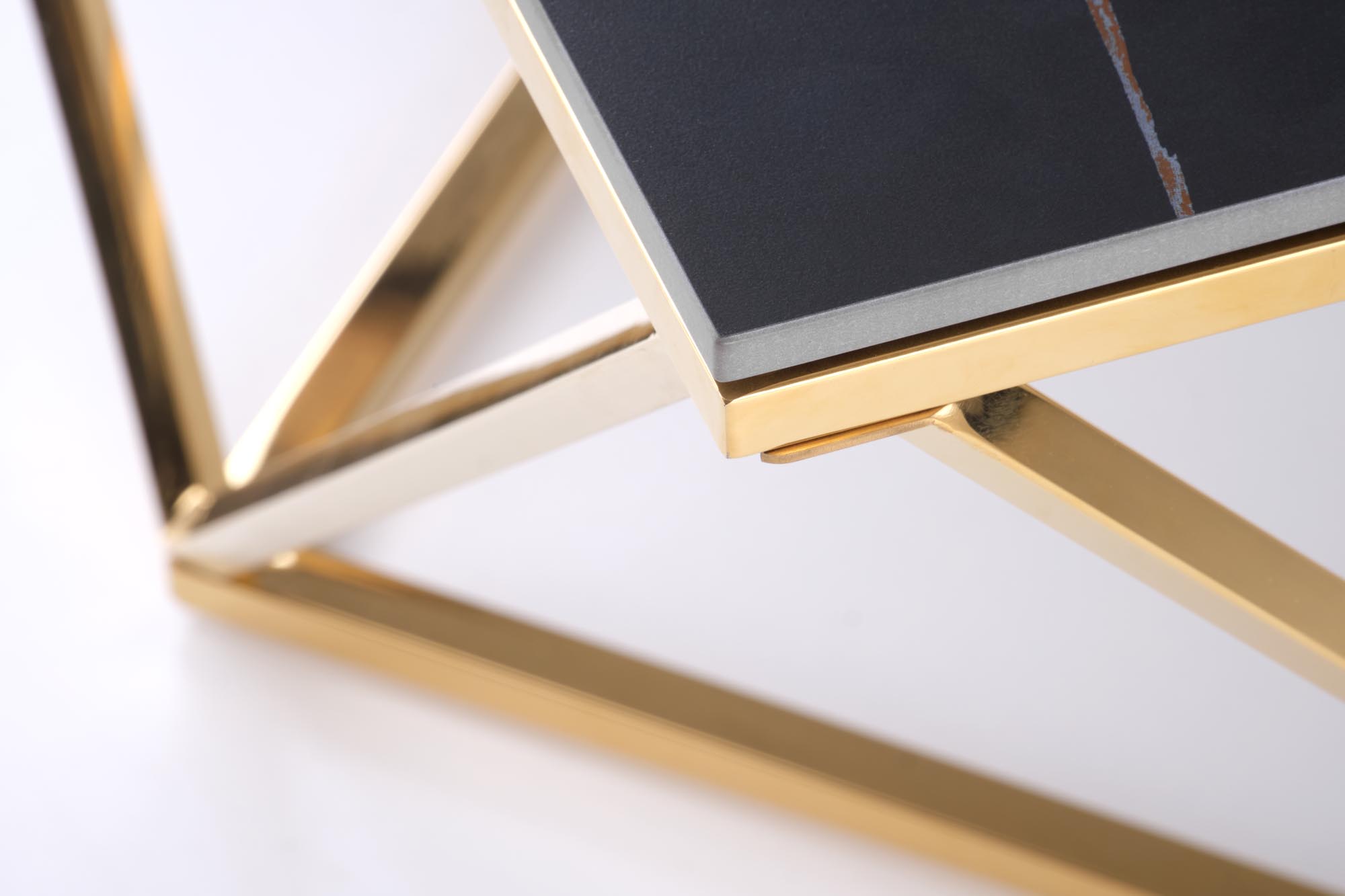 FELICIA konferenčný stolík 80/80/46cm, oceľ/mramor, čierna/zlatá