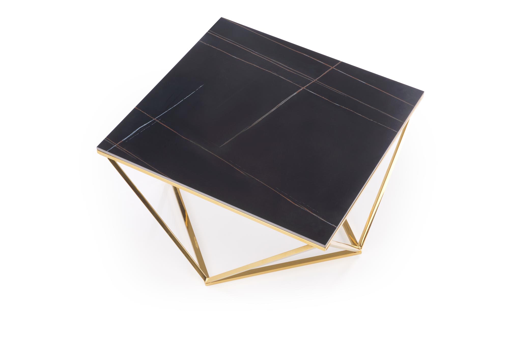 FELICIA konferenčný stolík 80/80/46cm, oceľ/mramor, čierna/zlatá