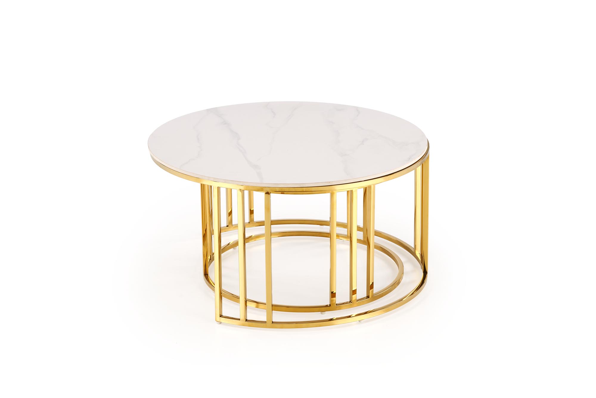 MERCURY 3 konferenčné stolíky sada 2ks, mramor/oceľ, biela/zlatá