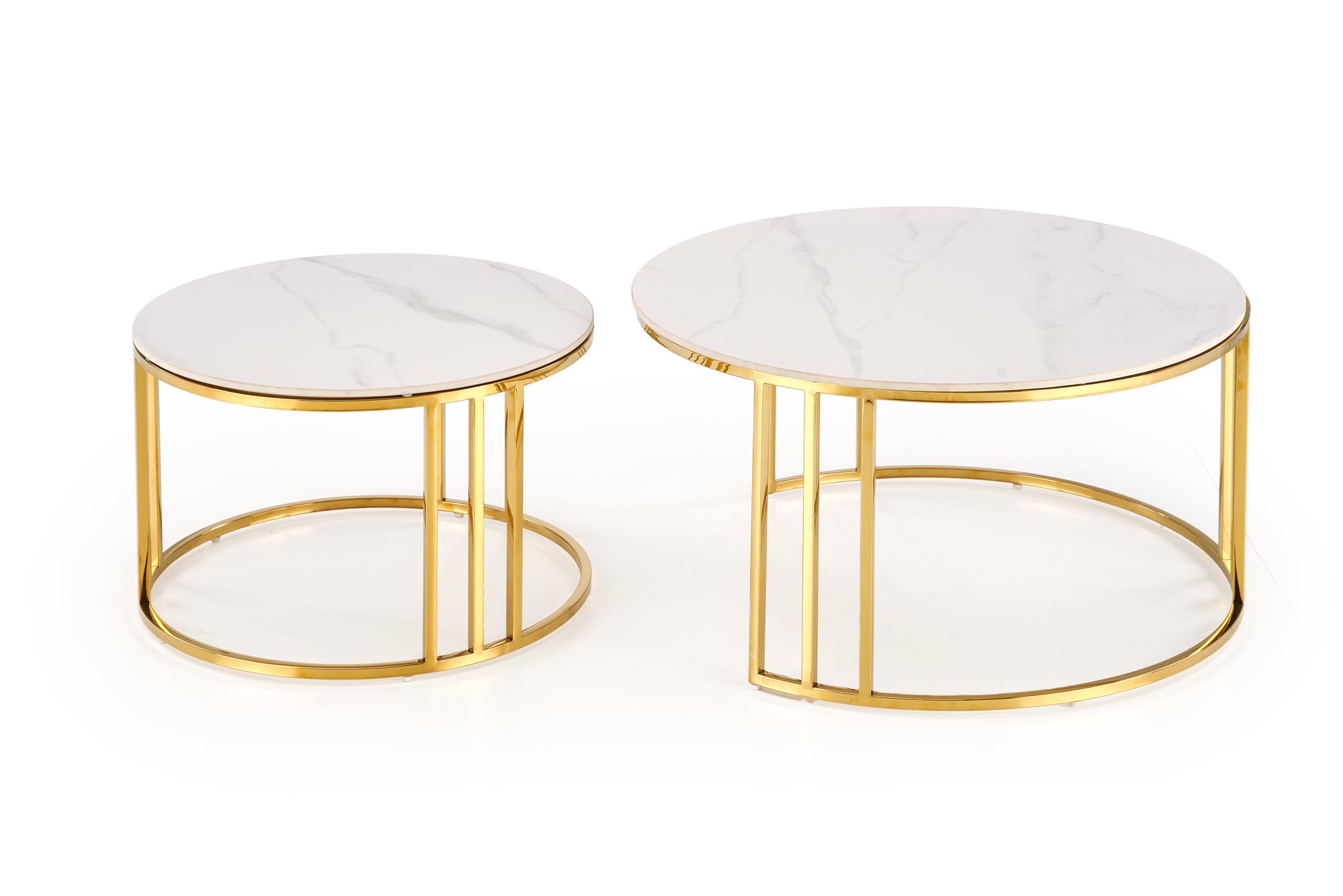 MERCURY 3 konferenčné stolíky sada 2ks, mramor/oceľ, biela/zlatá