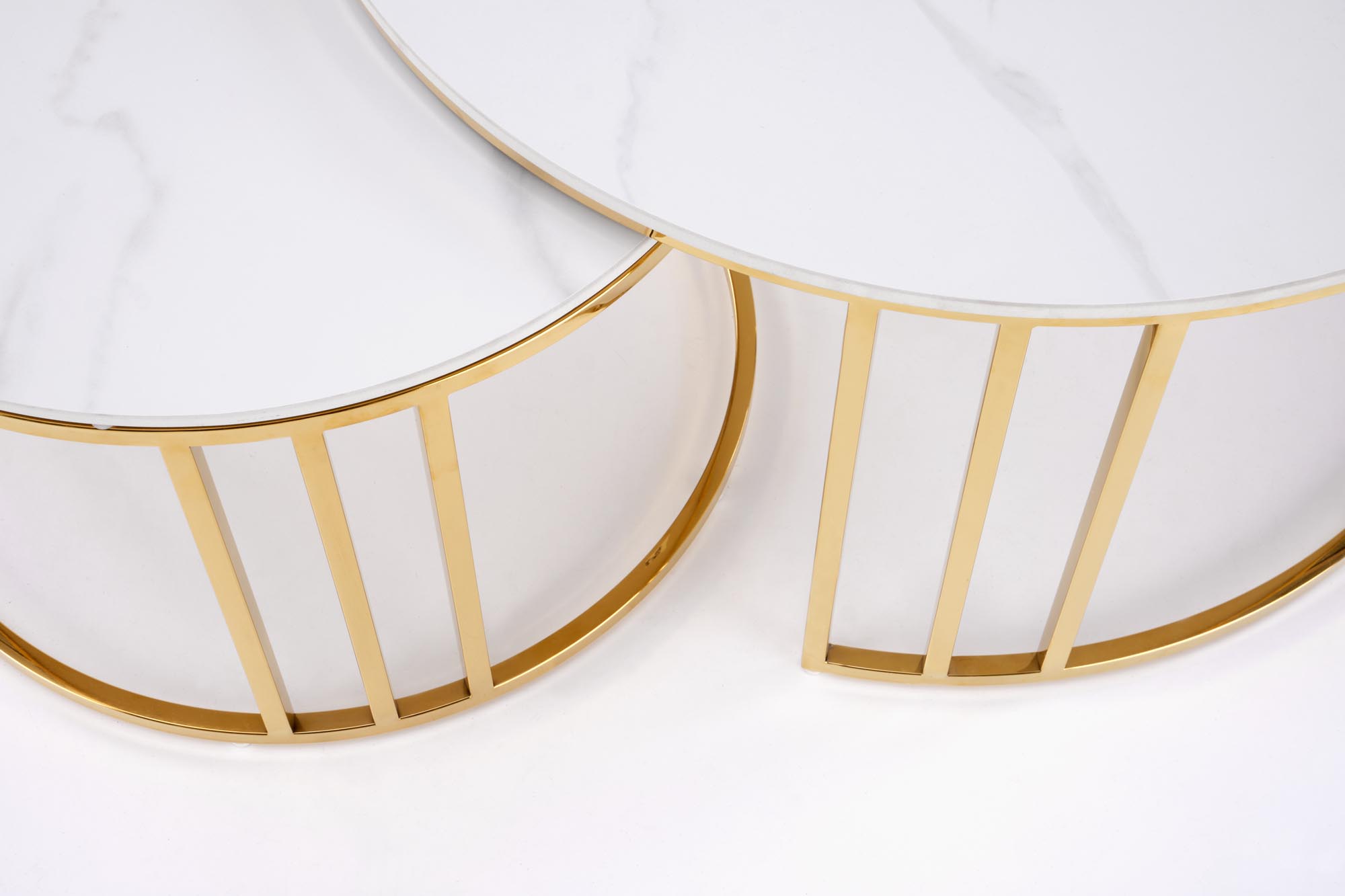 MERCURY 3 konferenčné stolíky sada 2ks, mramor/oceľ, biela/zlatá