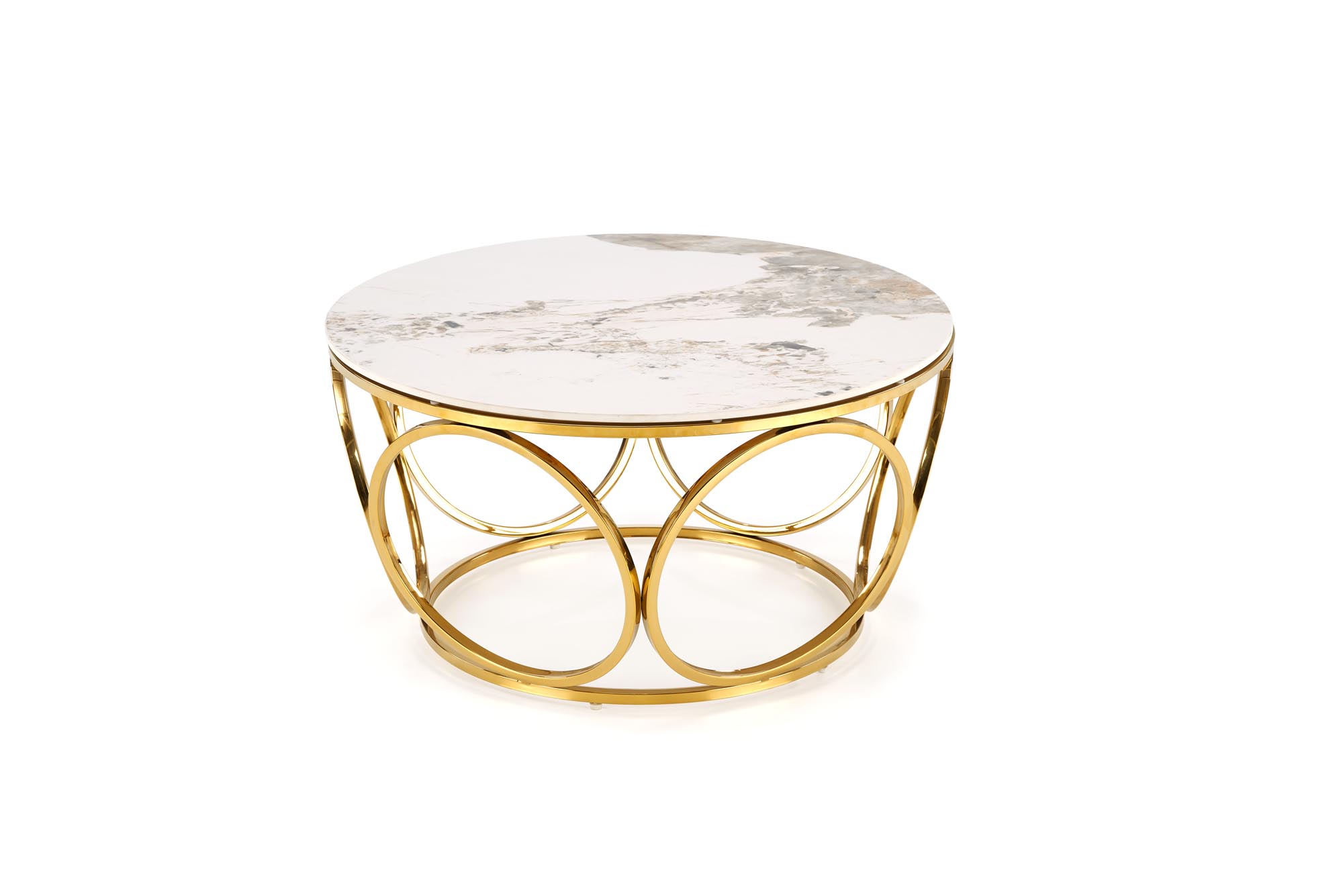 VENUS 2 konferenčný stolík, 80/44 cm, mramor/oceľ, biela/zlatá