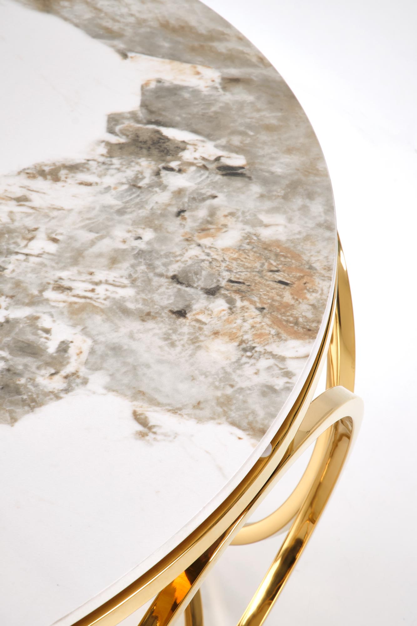 VENUS 2 konferenčný stolík, 80/44 cm, mramor/oceľ, biela/zlatá