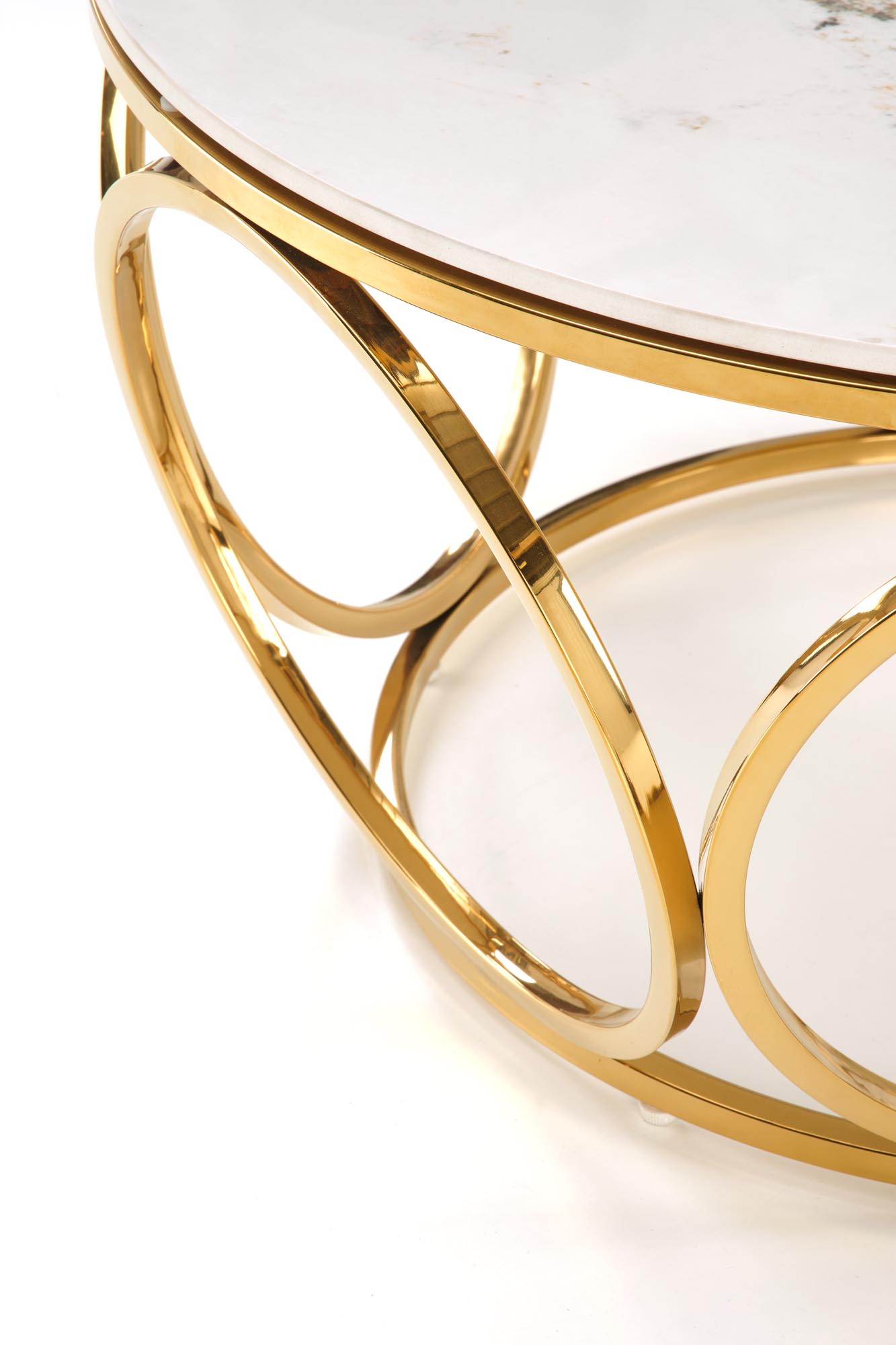 VENUS 2 konferenčný stolík, 80/44 cm, mramor/oceľ, biela/zlatá