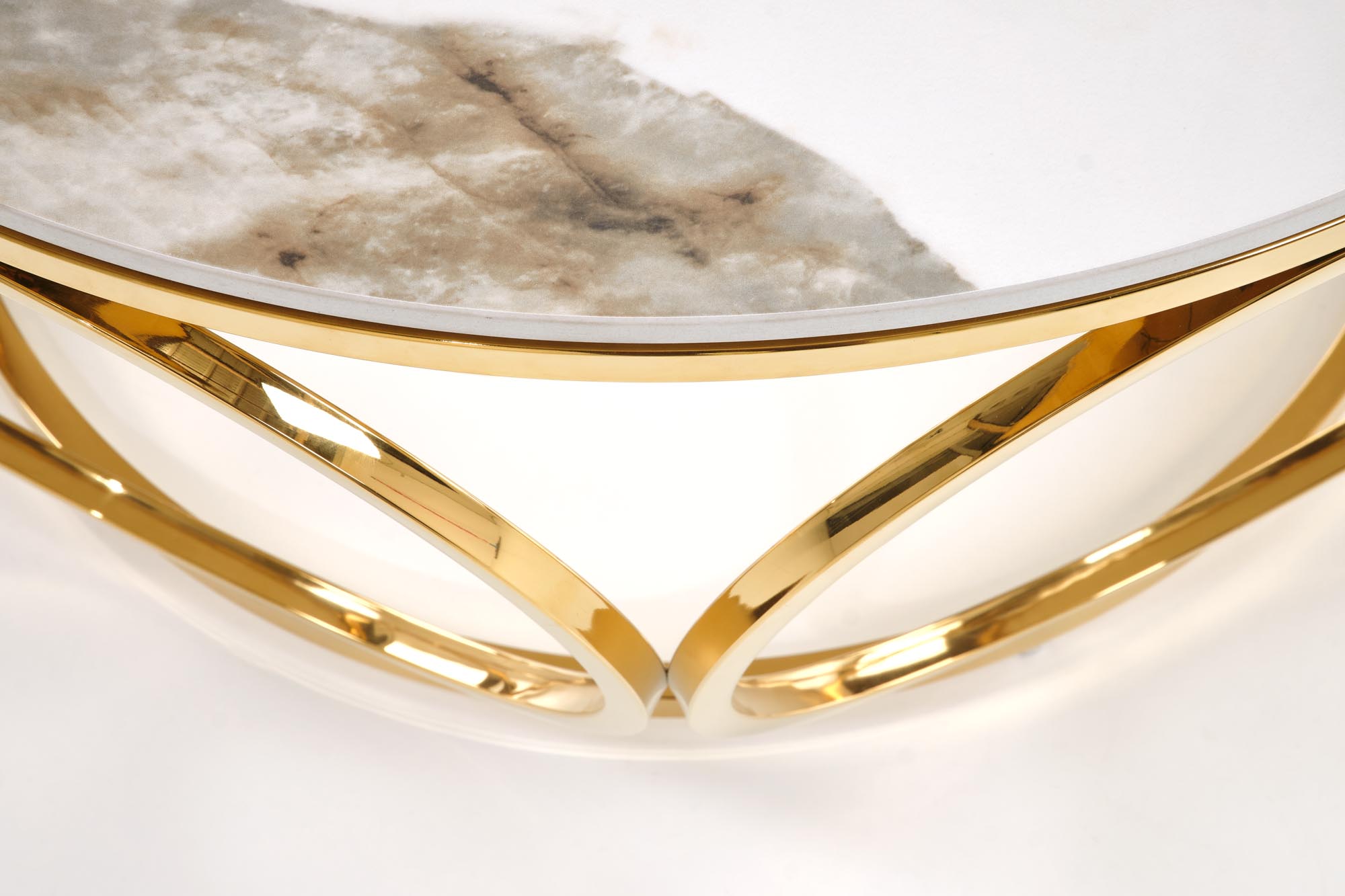 VENUS 2 konferenčný stolík, 80/44 cm, mramor/oceľ, biela/zlatá