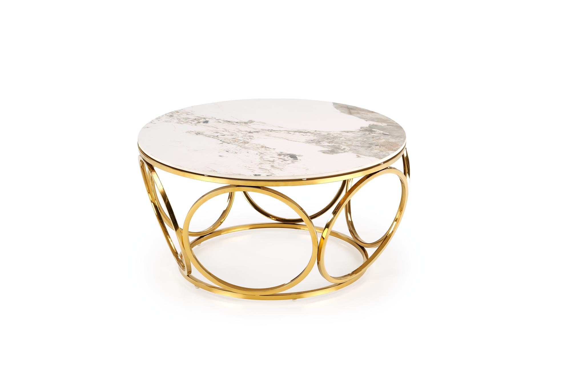VENUS 2 konferenčný stolík, 80/44 cm, mramor/oceľ, biela/zlatá