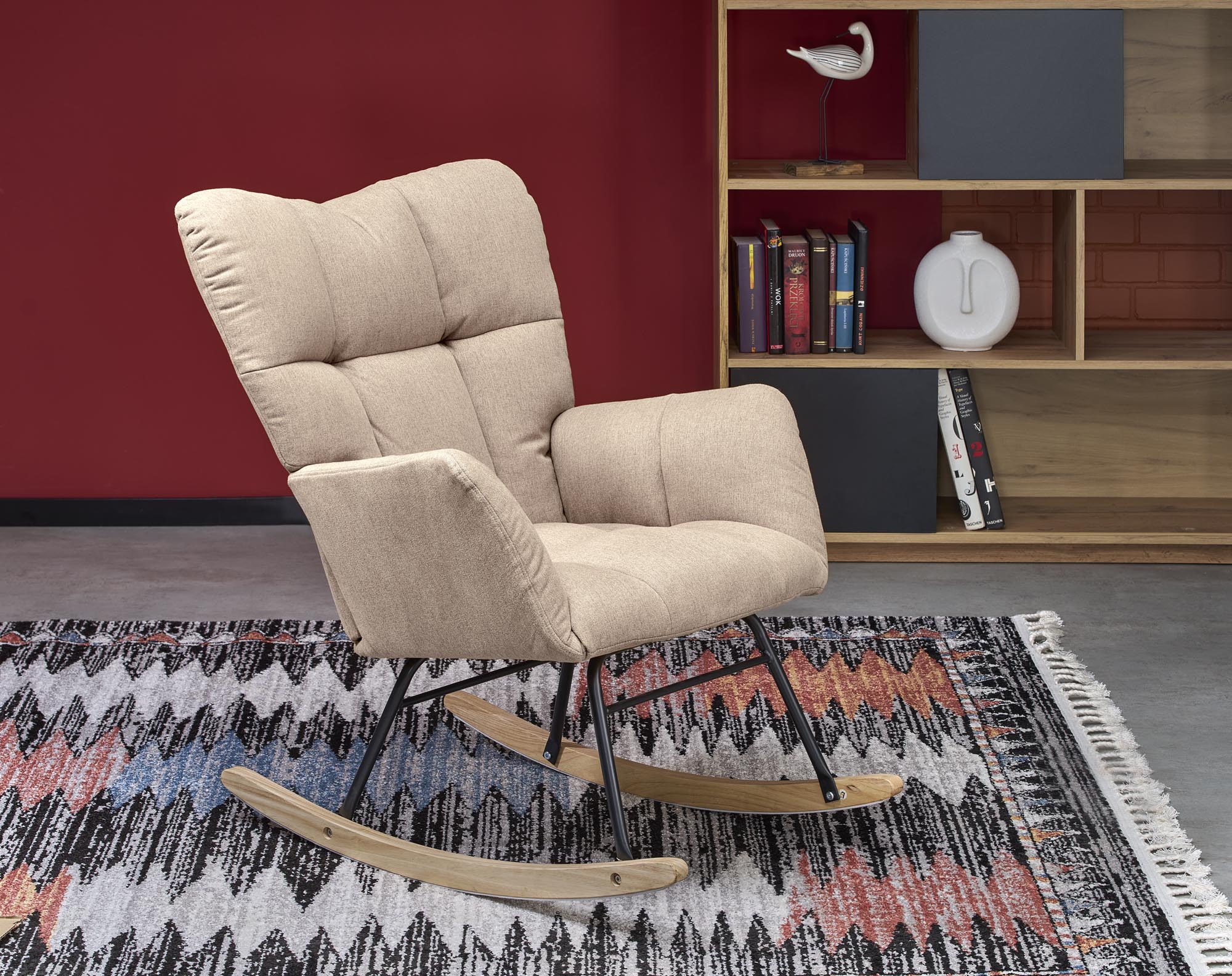 VASCO kreslo hojdacie, látka béžová NEA#25/nohy drevo