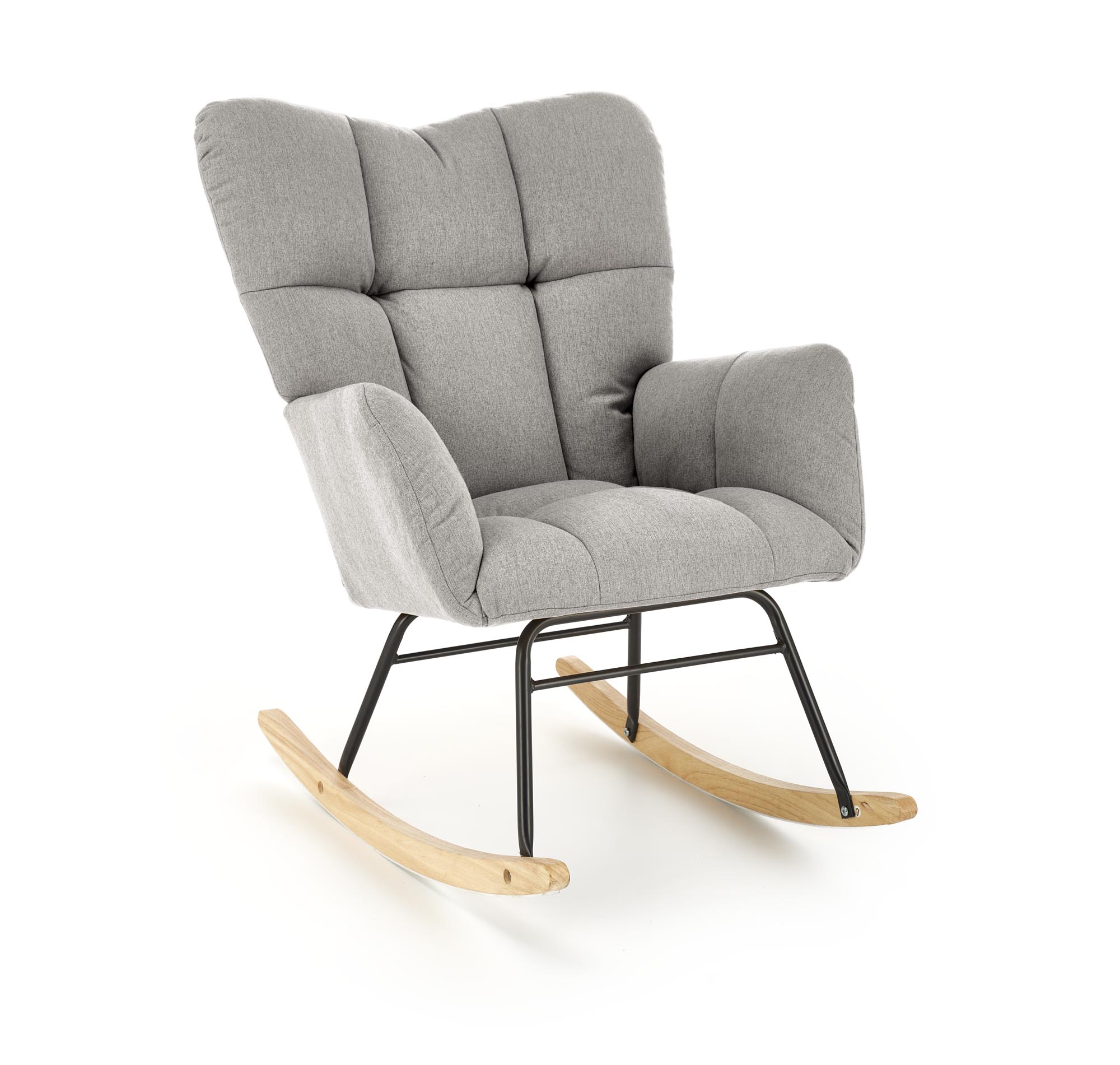 VASCO kreslo hojdacie, látka sivá NEA#15/nohy drevo