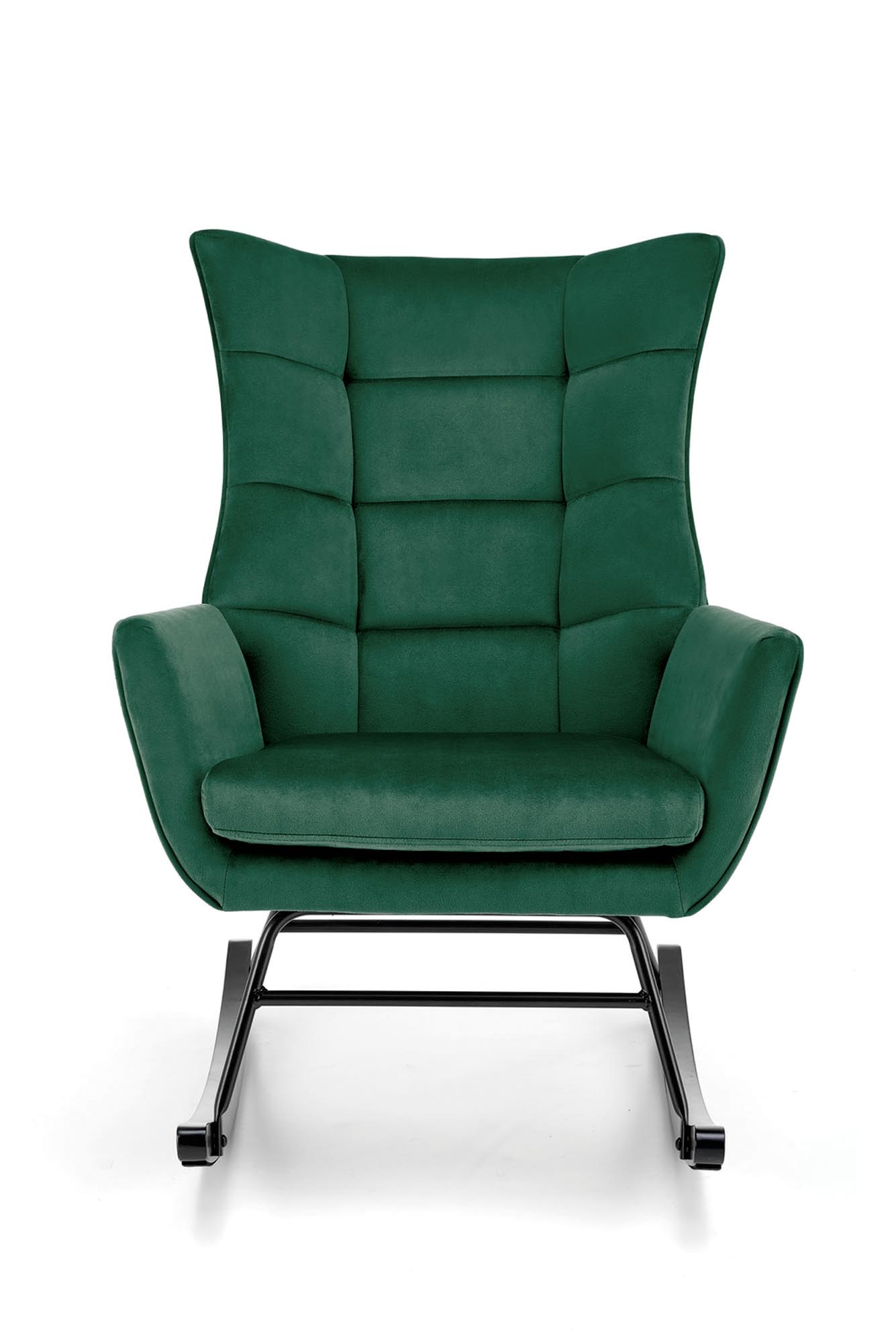 BAZALTO hojdacie kreslo,látka  zamat/oceľ/drevo, tmavozelená