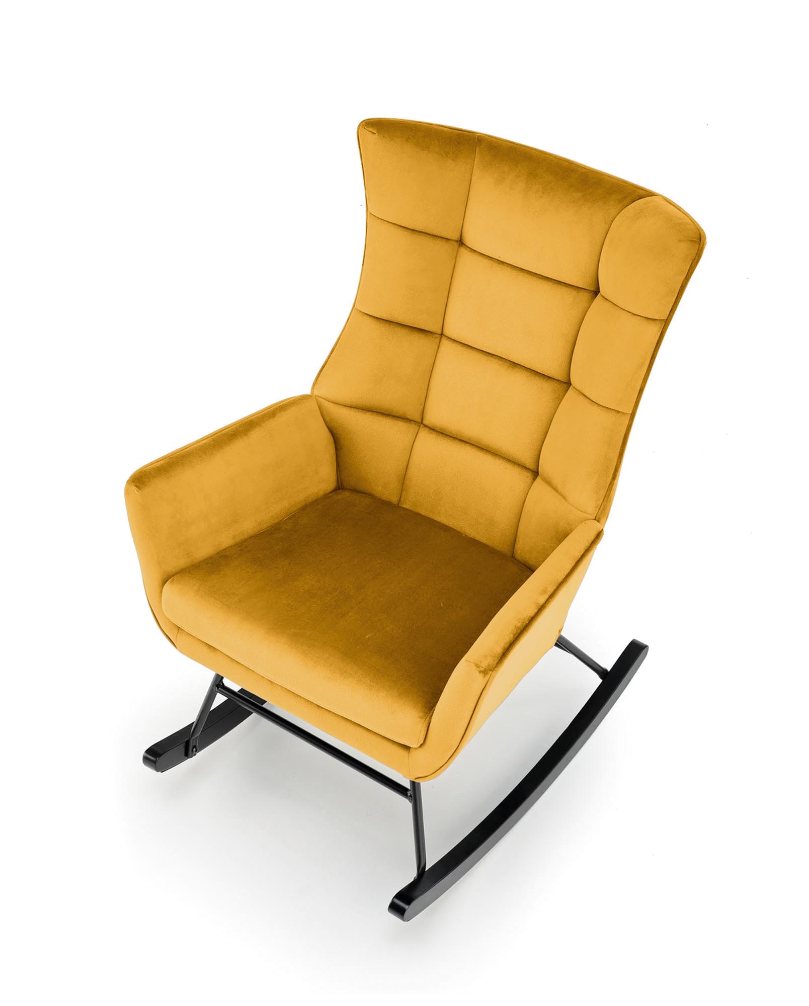 BAZALTO hojdacie kreslo,látka  zamat/oceľ/drevo, horčicová BLUVEL 68