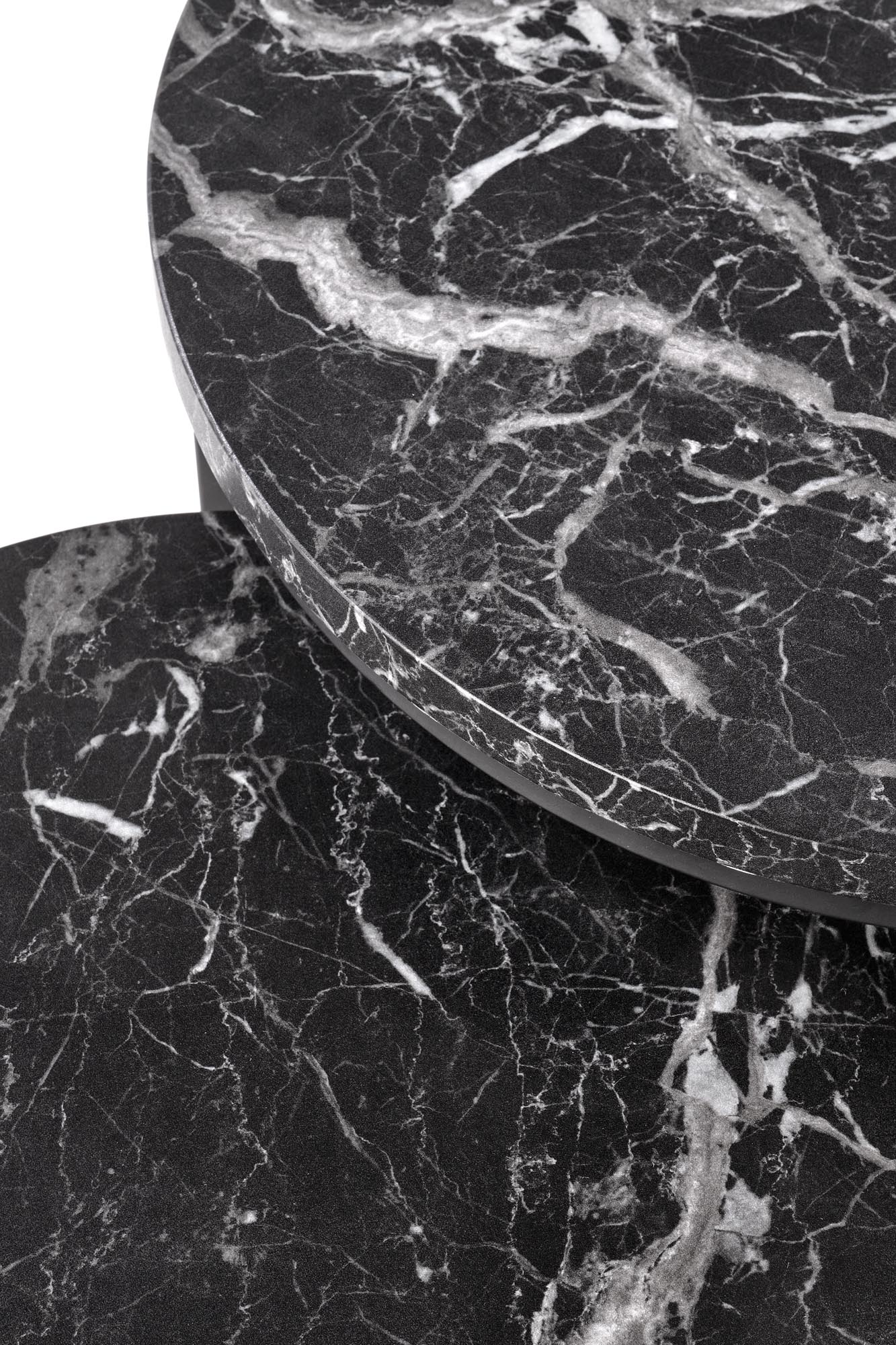 OREO konferenčné stolíky, priemer 53(43)x45(35)cm,čierny mramor/čierna