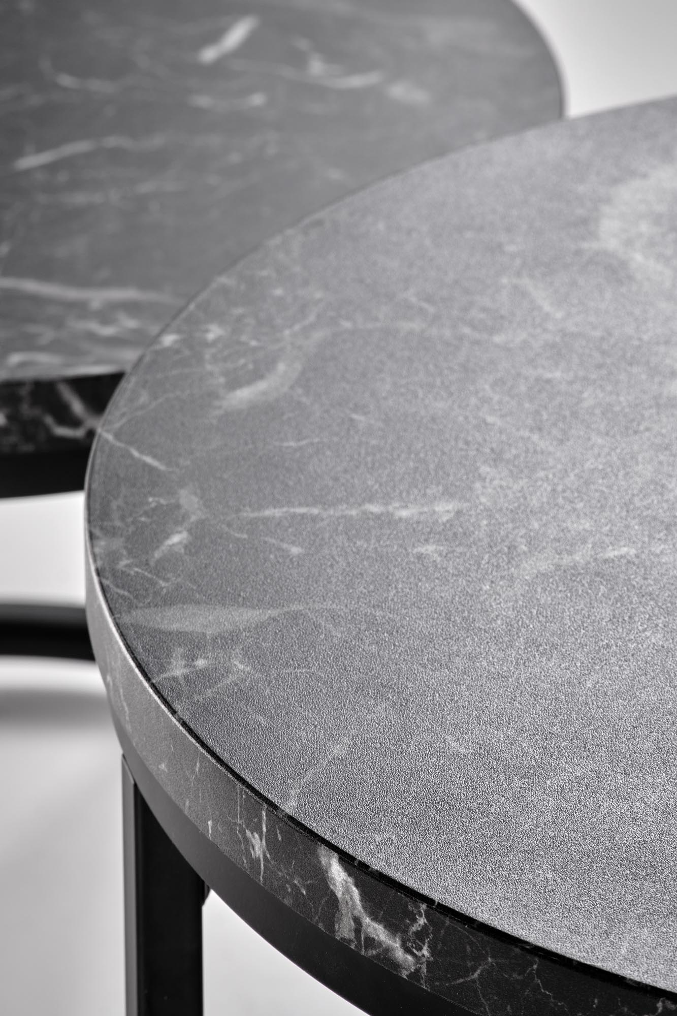 OREO konferenčné stolíky, priemer 53(43)x45(35)cm,čierny mramor/čierna