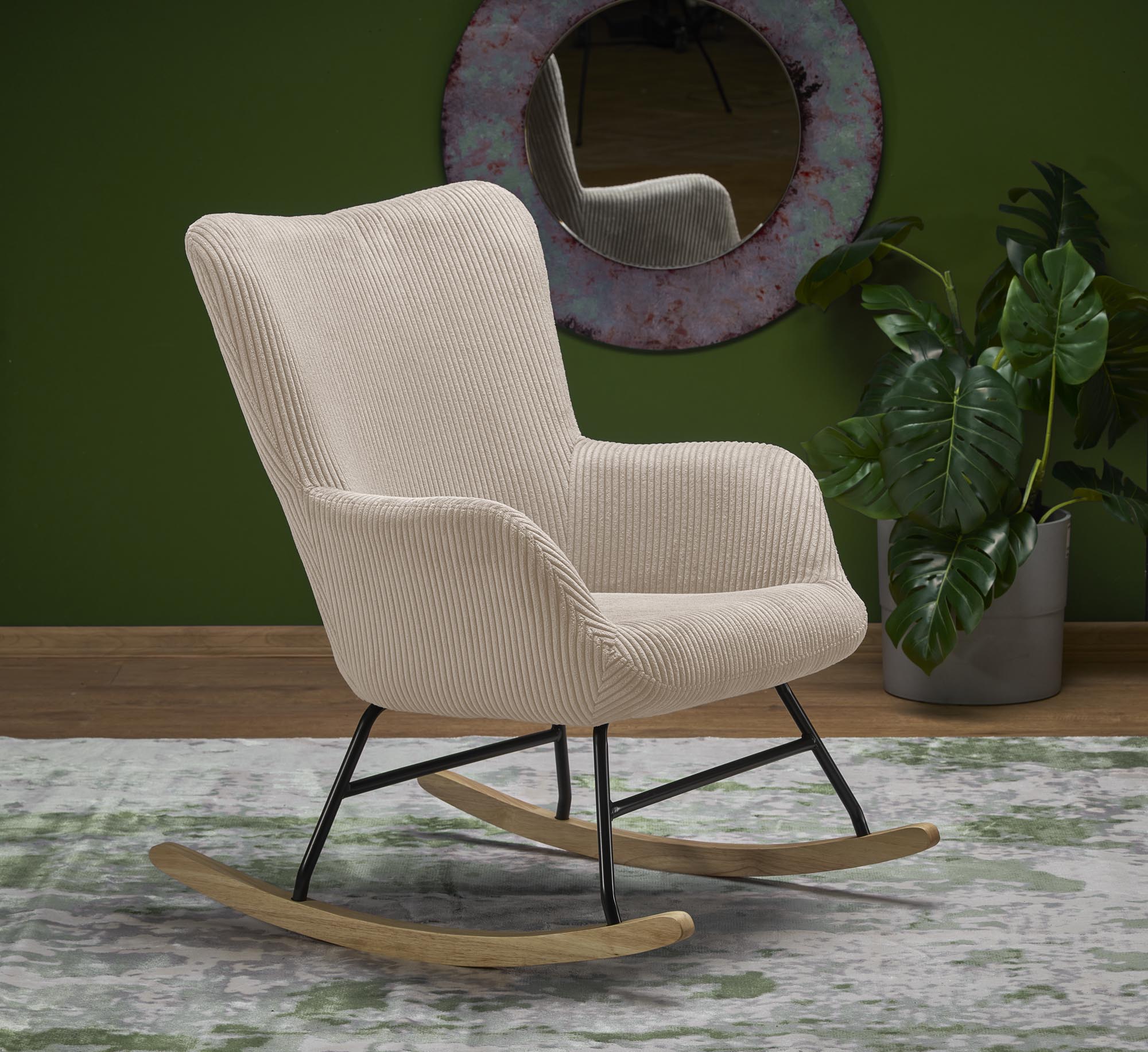 BELMIRO kreslo hojdacie, látka manšester-HYPER#23/ krémová