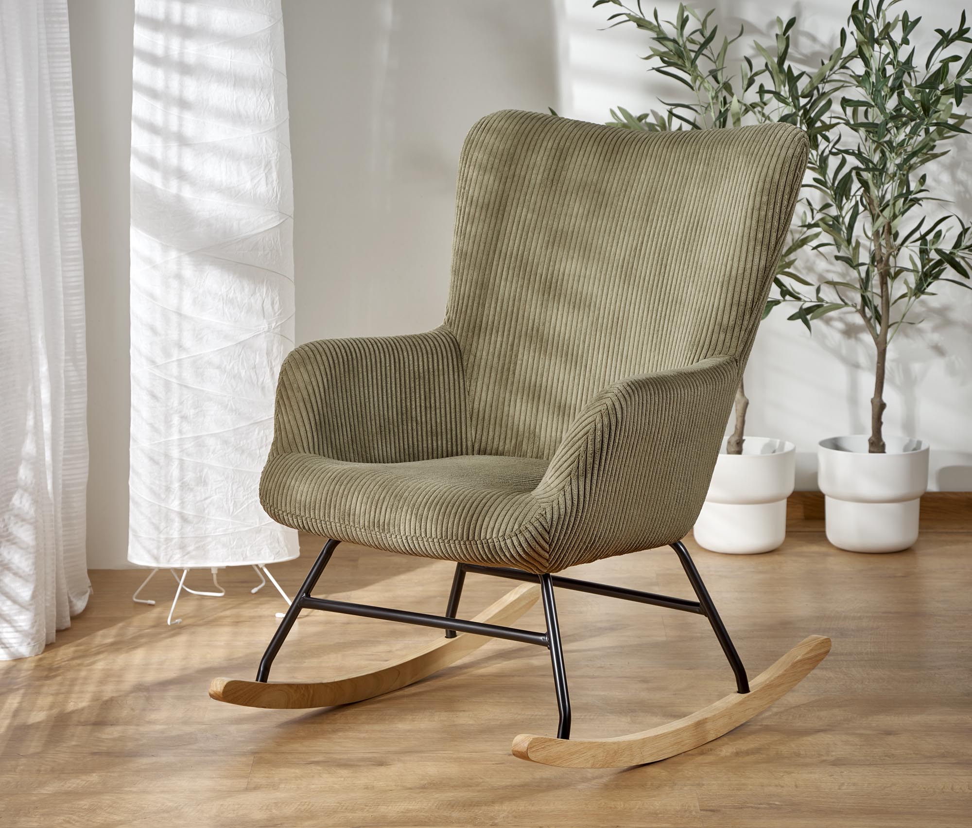 BELMIRO kreslo hojdacie, látka manšester-HYPER#75/ olivová