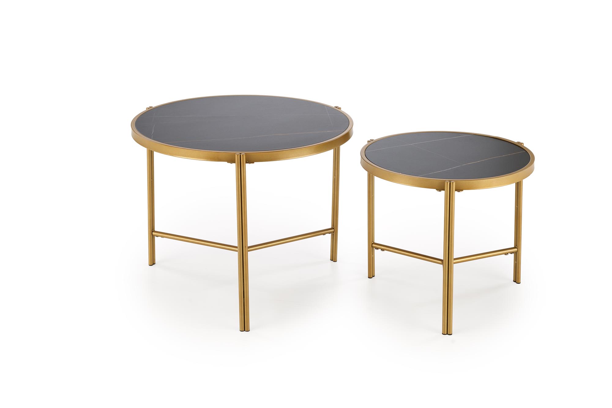 FATIMA konferenčný stolík sada 2ks, mramor/oceľ, čierna/zlatá