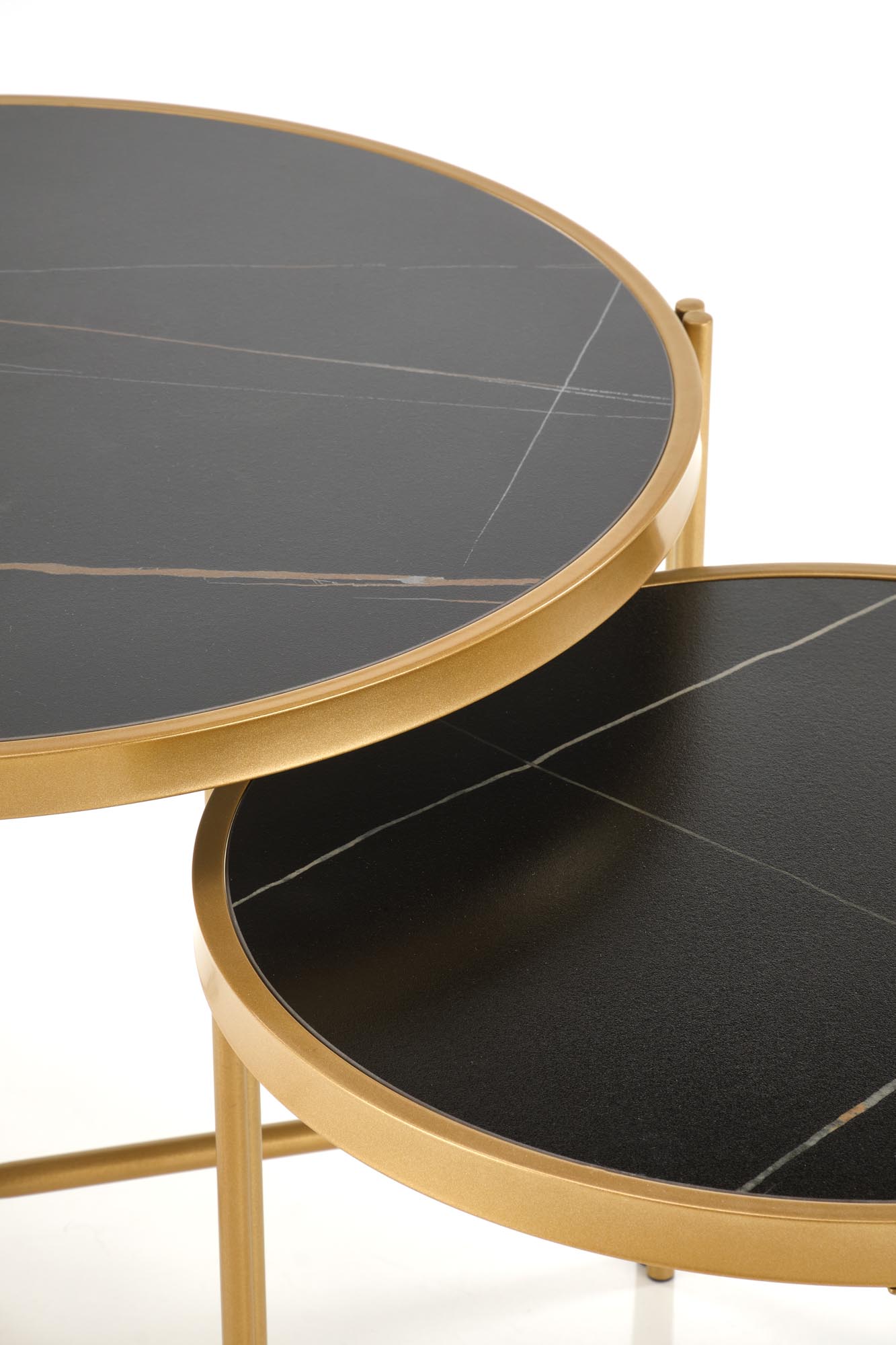 FATIMA konferenčný stolík sada 2ks, mramor/oceľ, čierna/zlatá