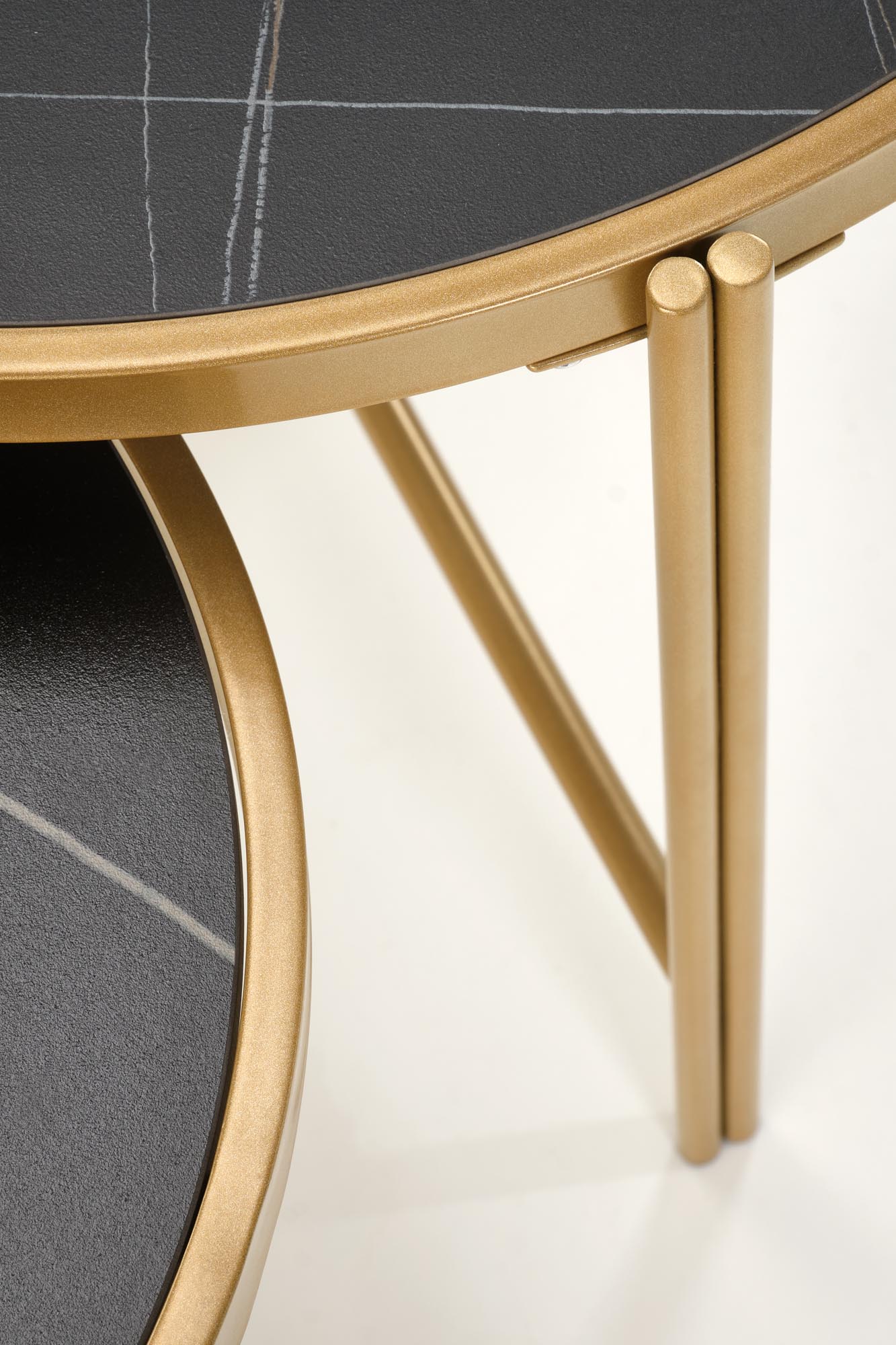 FATIMA konferenčný stolík sada 2ks, mramor/oceľ, čierna/zlatá