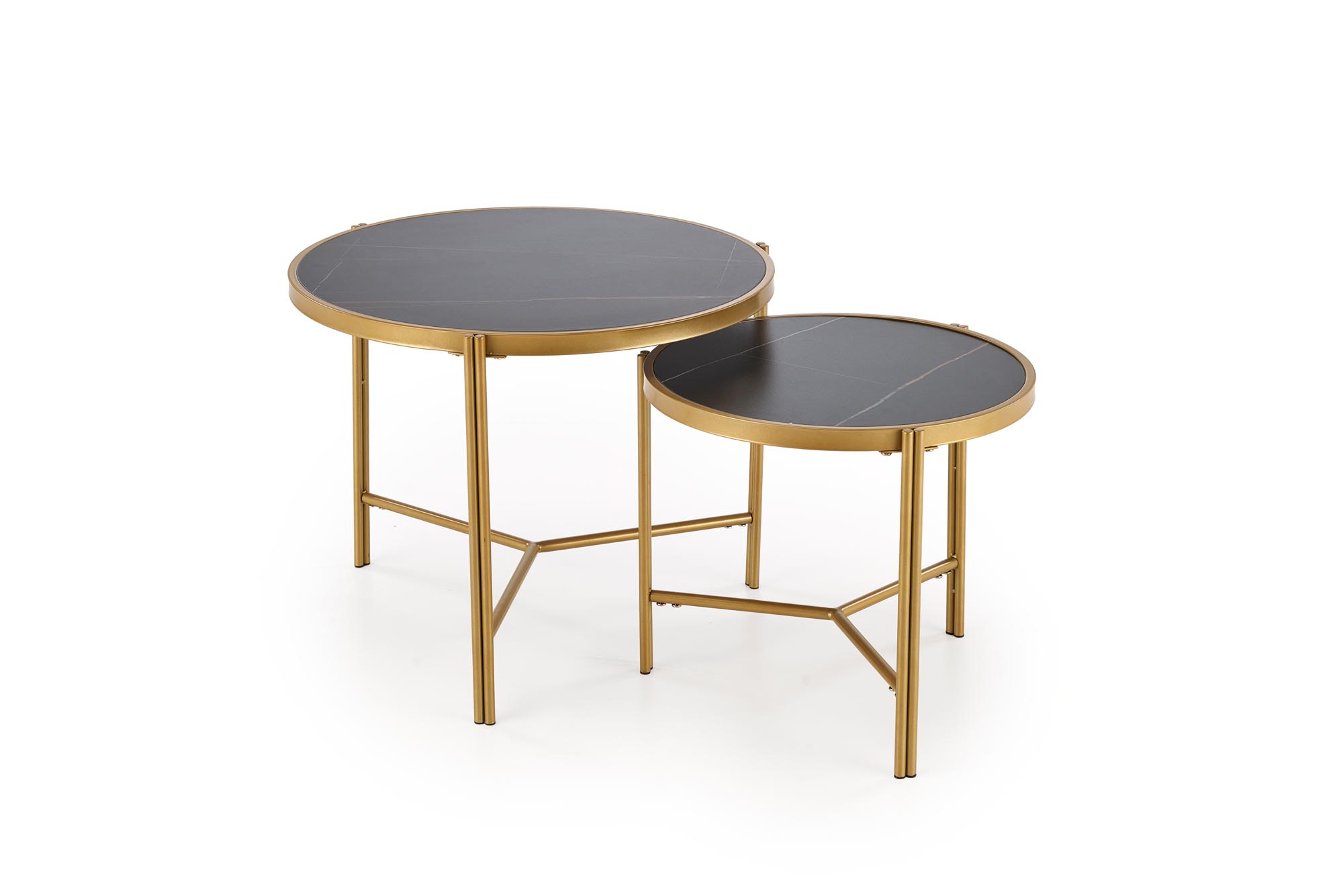 FATIMA konferenčný stolík sada 2ks, mramor/oceľ, čierna/zlatá