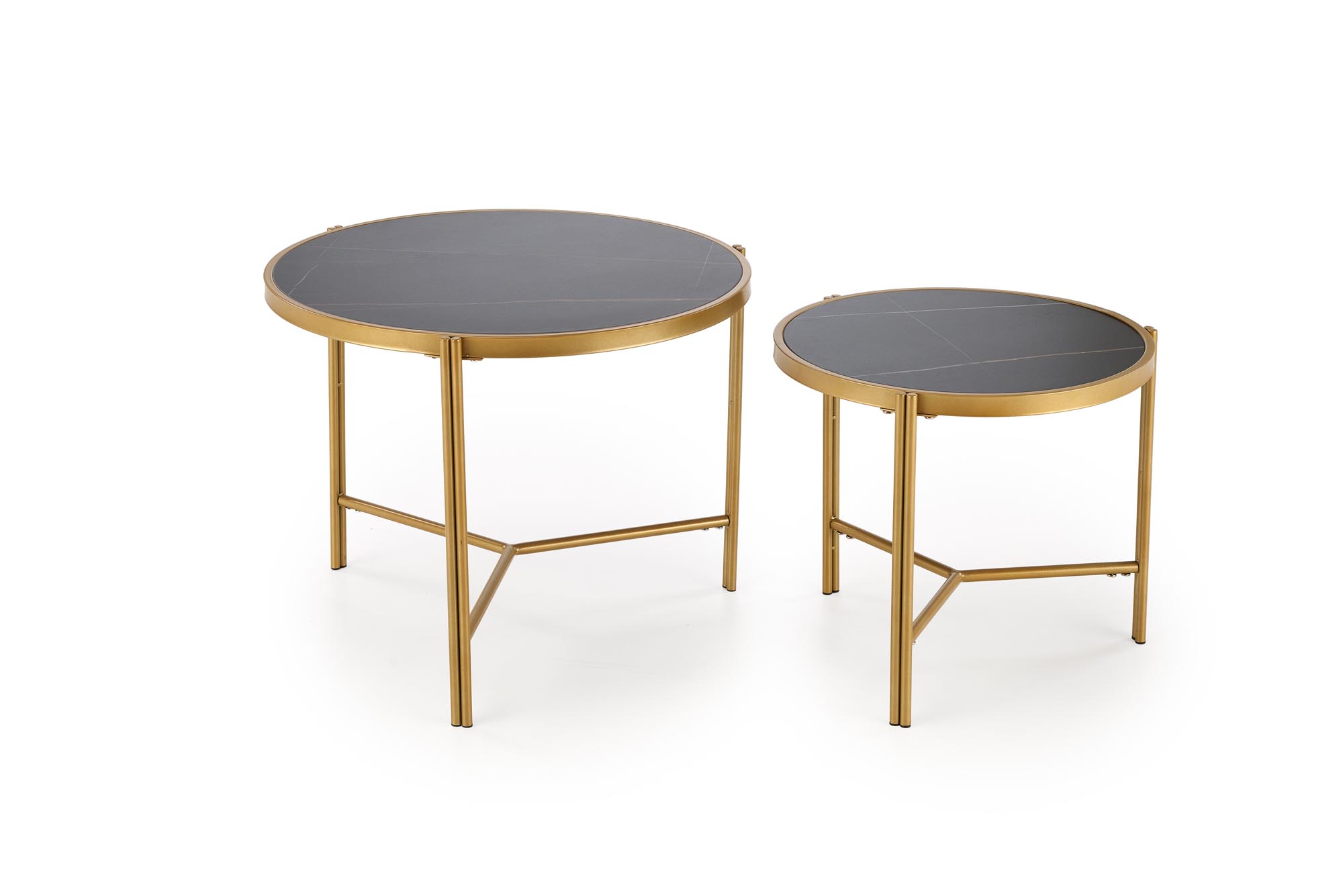 FATIMA konferenčný stolík sada 2ks, mramor/oceľ, čierna/zlatá