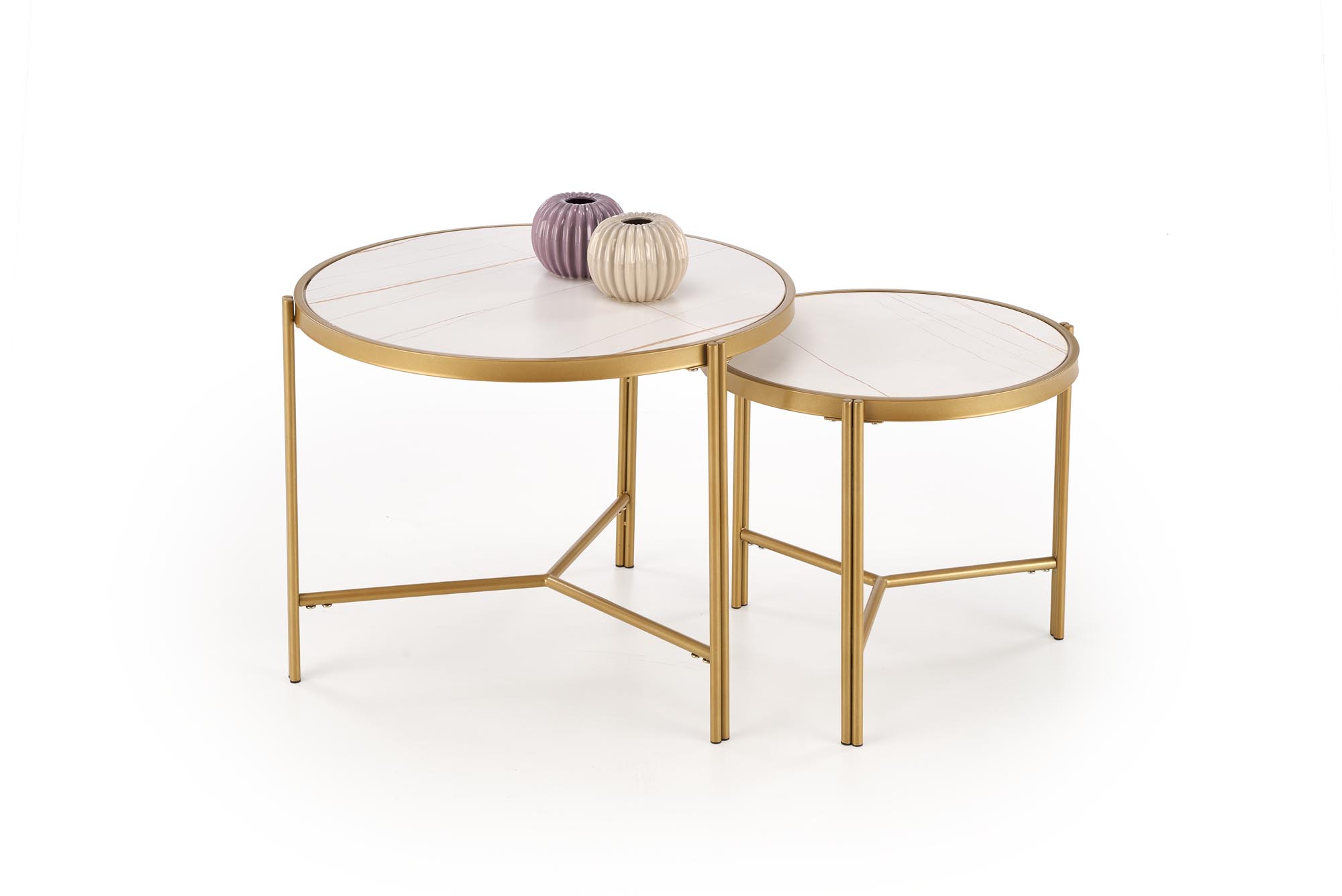 FATIMA konferenčný stolík sada 2ks, mramor/oceľ, biela/zlatá